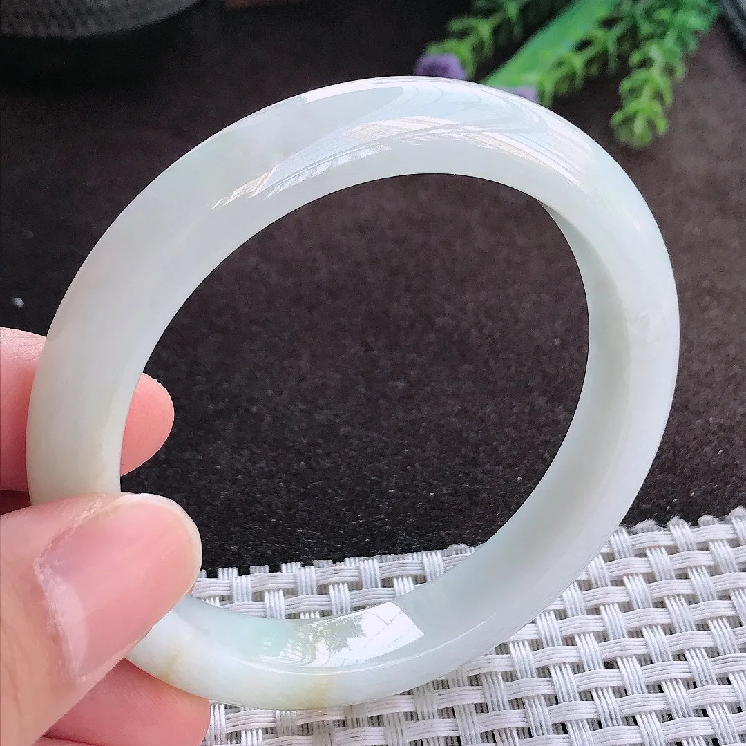 天然A货翡翠57/10.3/8.2老坑冰润特色飘黄翡手镯宽边玉手镯