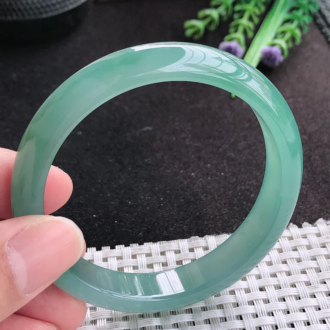 天然A货翡翠57/11.8/7.3老坑冰胶果冻满色冰蓝手镯宽边玉手镯