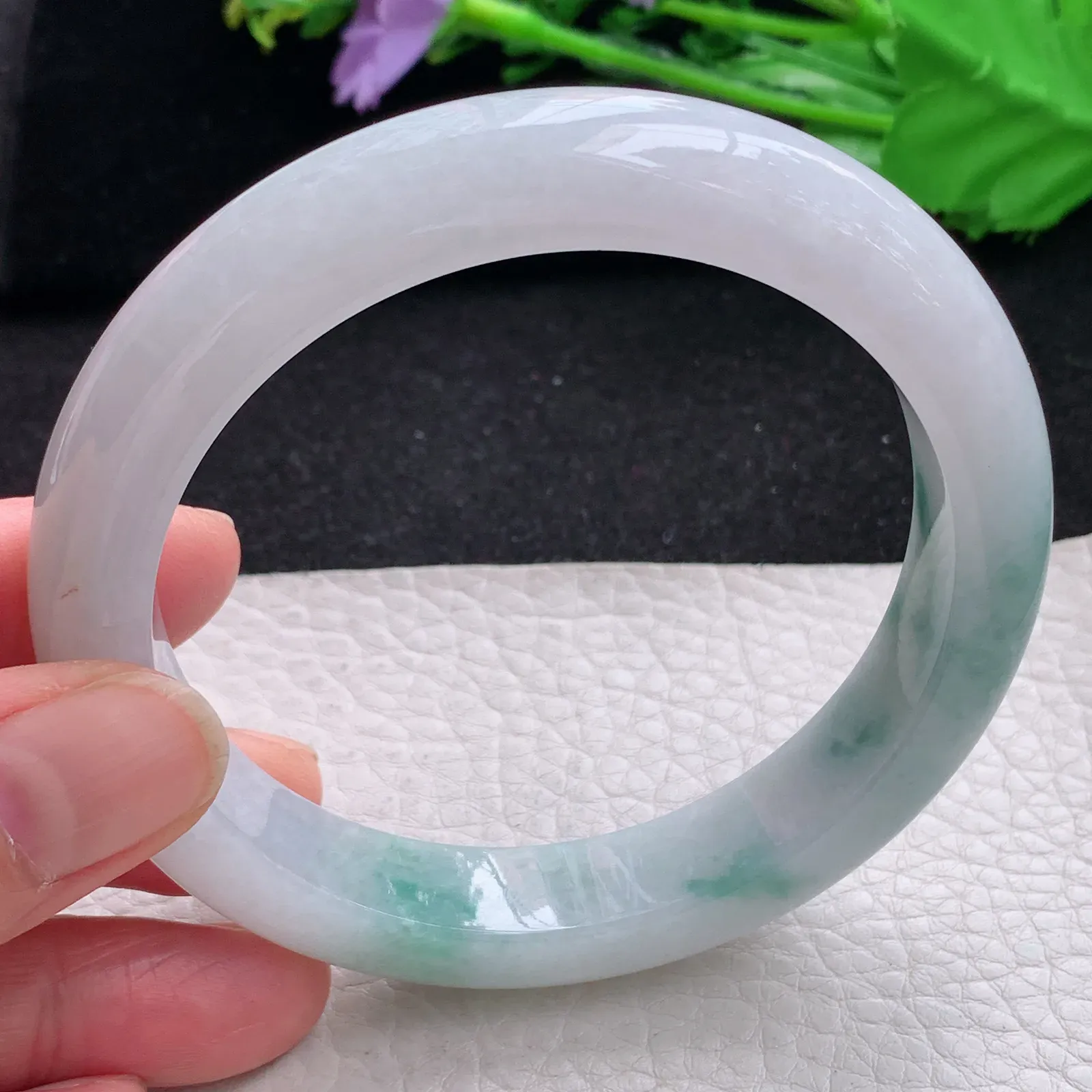 ss大圈口62.3*12.5*9.5平安镯 缅甸翡翠a货玉手镯大气飘花玉手环