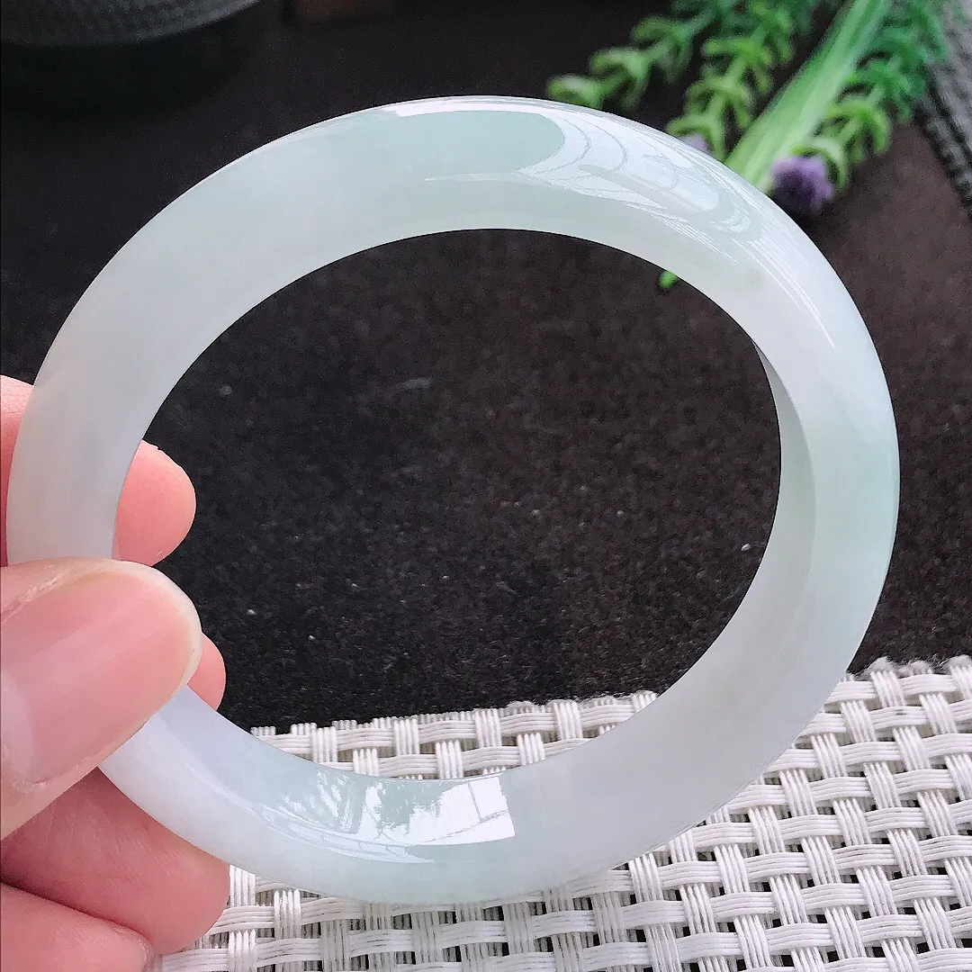 天然A货翡翠57.5/12.2/8.6老坑冰润起胶冰晴手镯宽边玉手镯