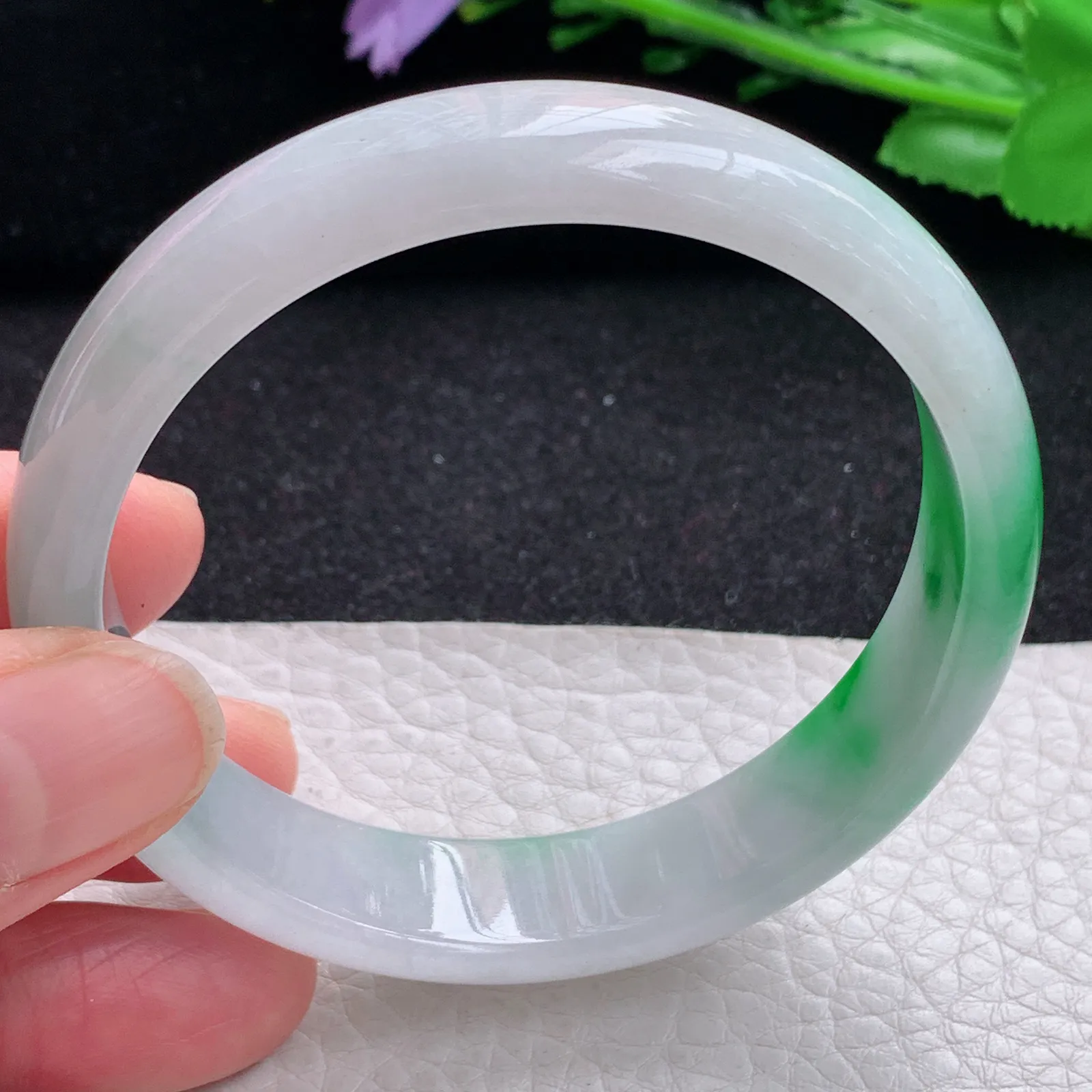 yh自然光58*13.8*6.3平安镯 缅甸翡翠a货玉手镯飘阳绿宽边玉手环