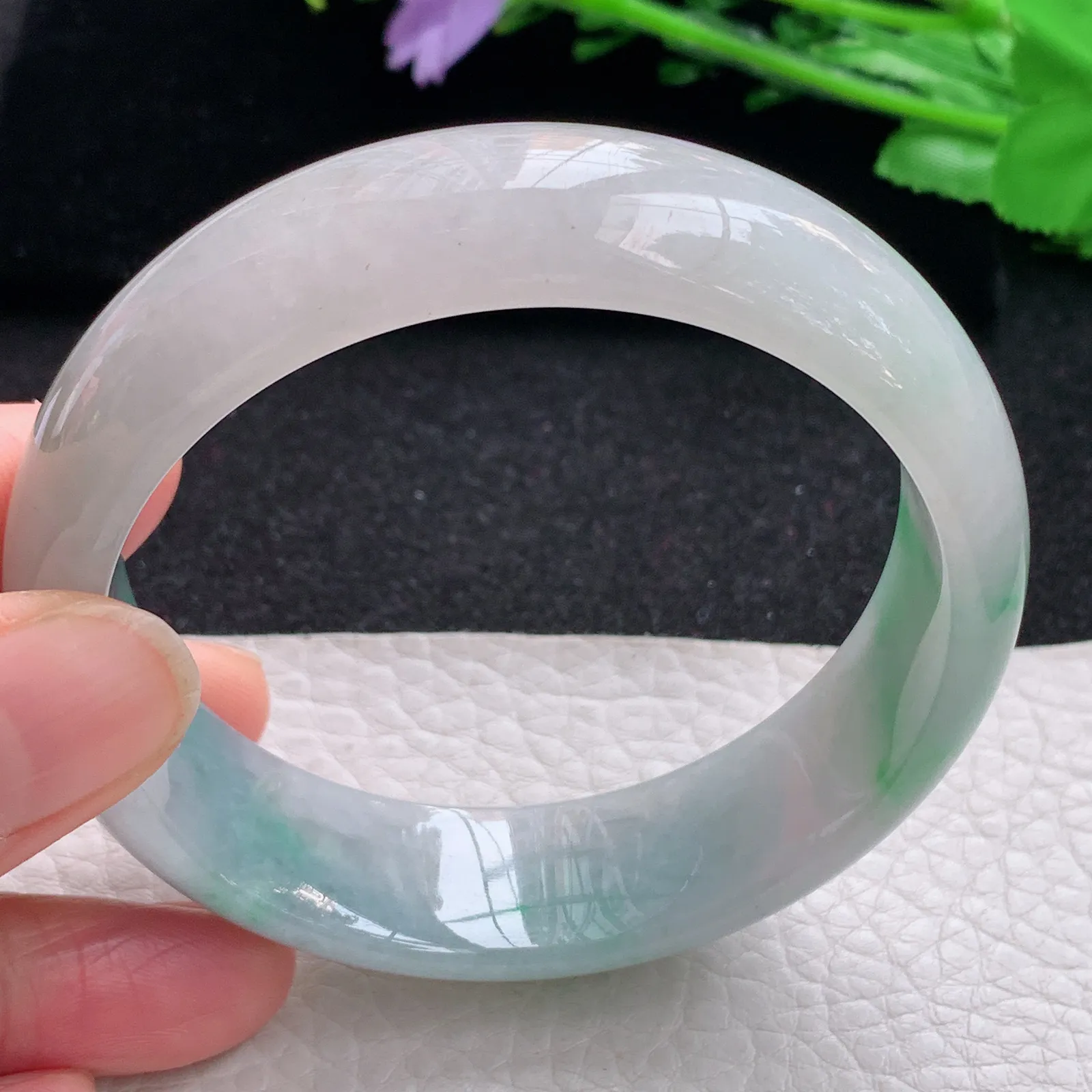 hy自然光59*17.3*8.6轮胎镯 缅甸翡翠a货玉手镯飘阳绿宽边玉手环