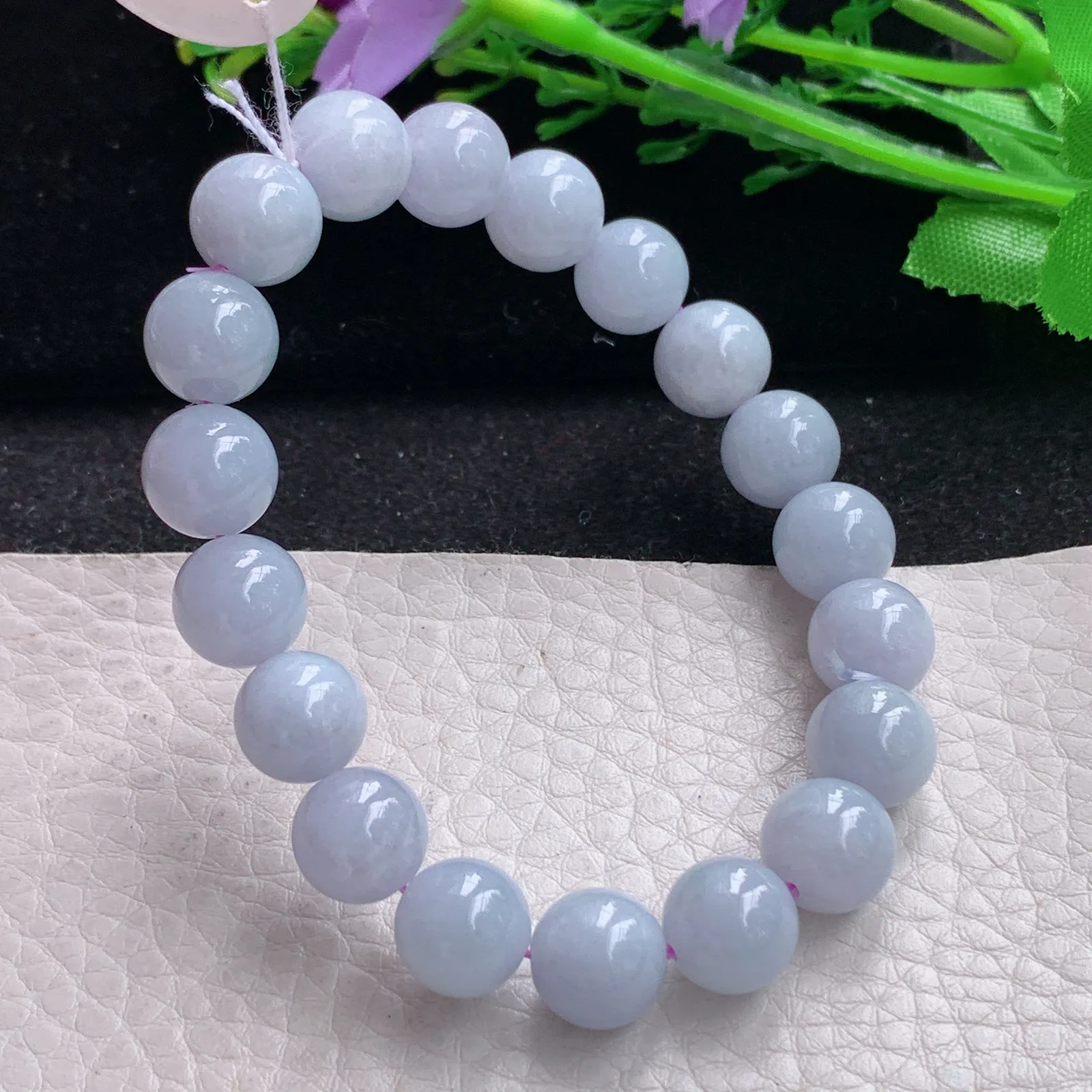 ss自然光9.8mm天然缅甸翡翠a货紫罗兰水润圆珠玉手链  玉手串