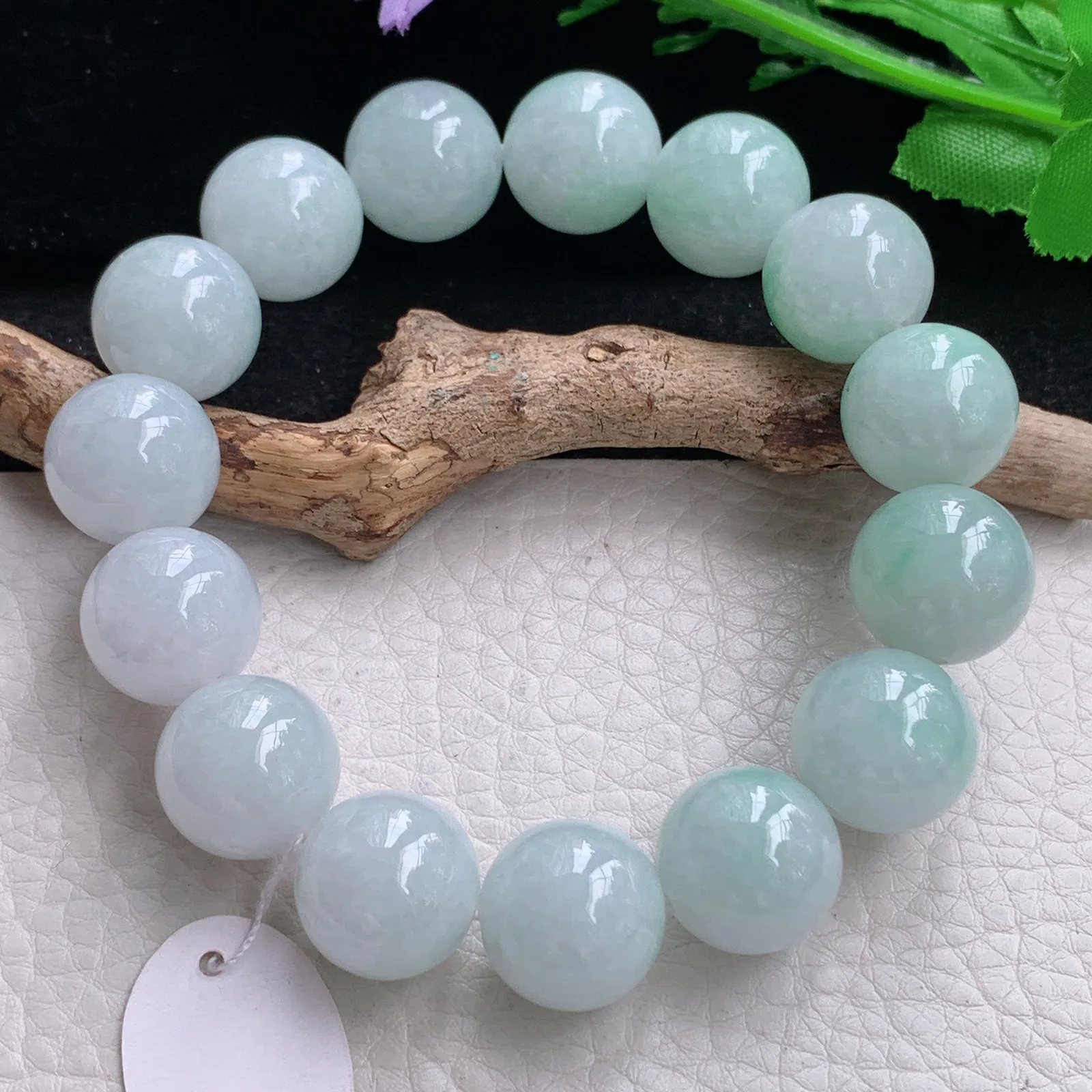 ss自然光15mm天然缅甸翡翠a货清新大颗粒水润圆珠玉手链  玉手串