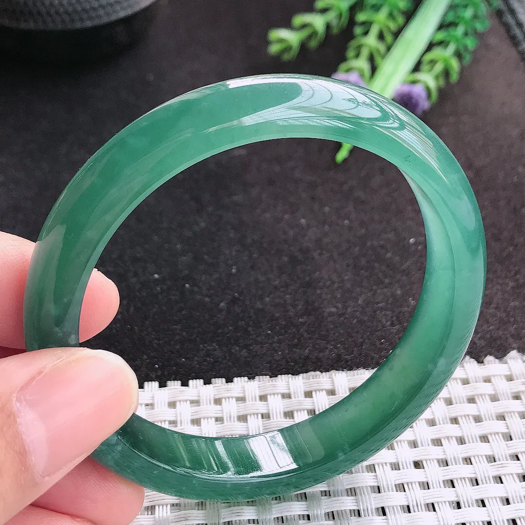 天然A货翡翠56/11.2/7.3老坑冰胶果冻蓝韵手镯宽边玉手镯