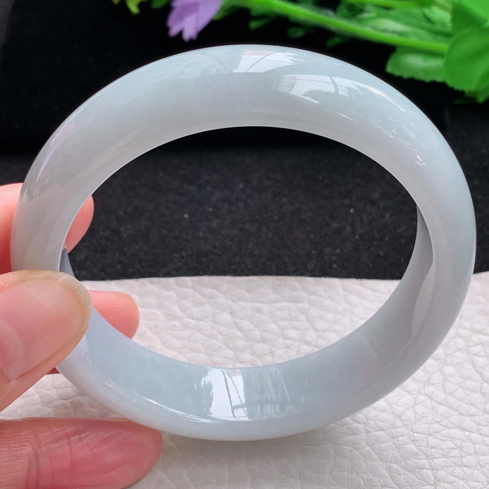 hy大圈口59.5*16*8.2轮胎镯 缅甸翡翠a货玉手镯白月光宽边玉手环