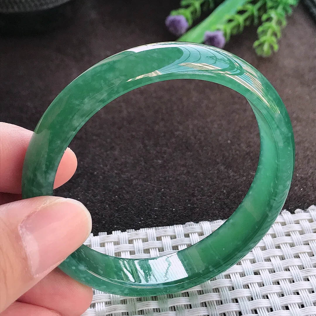 天然A货翡翠55.5/12.3/6.2老坑冰胶满色蓝韵手镯宽边玉手镯