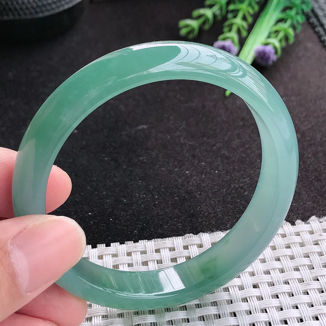 天然A货翡翠57/11.8/7.3老坑冰胶果冻满色冰蓝手镯宽边玉手镯