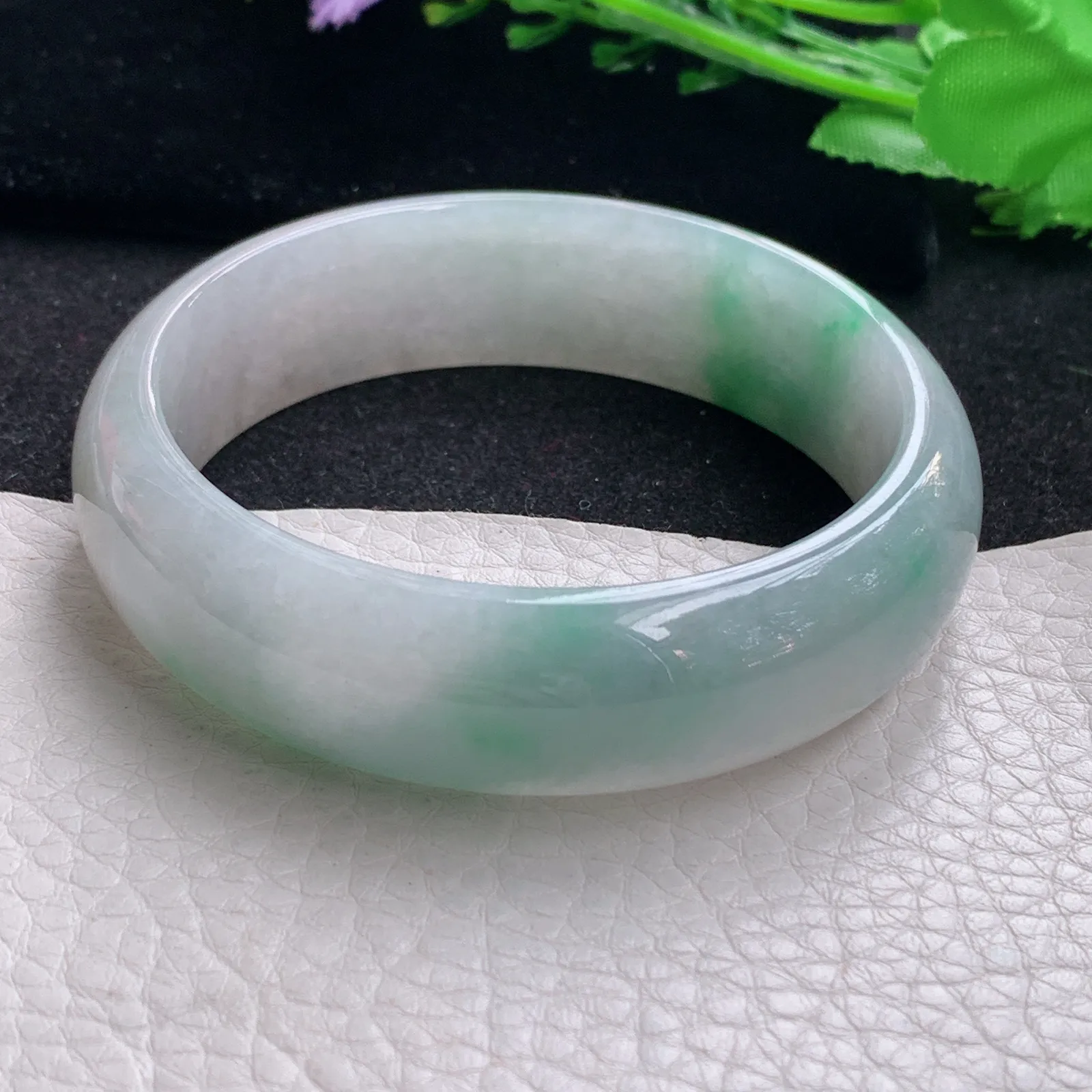 hy自然光59*17.3*8.6轮胎镯 缅甸翡翠a货玉手镯飘阳绿宽边玉手环