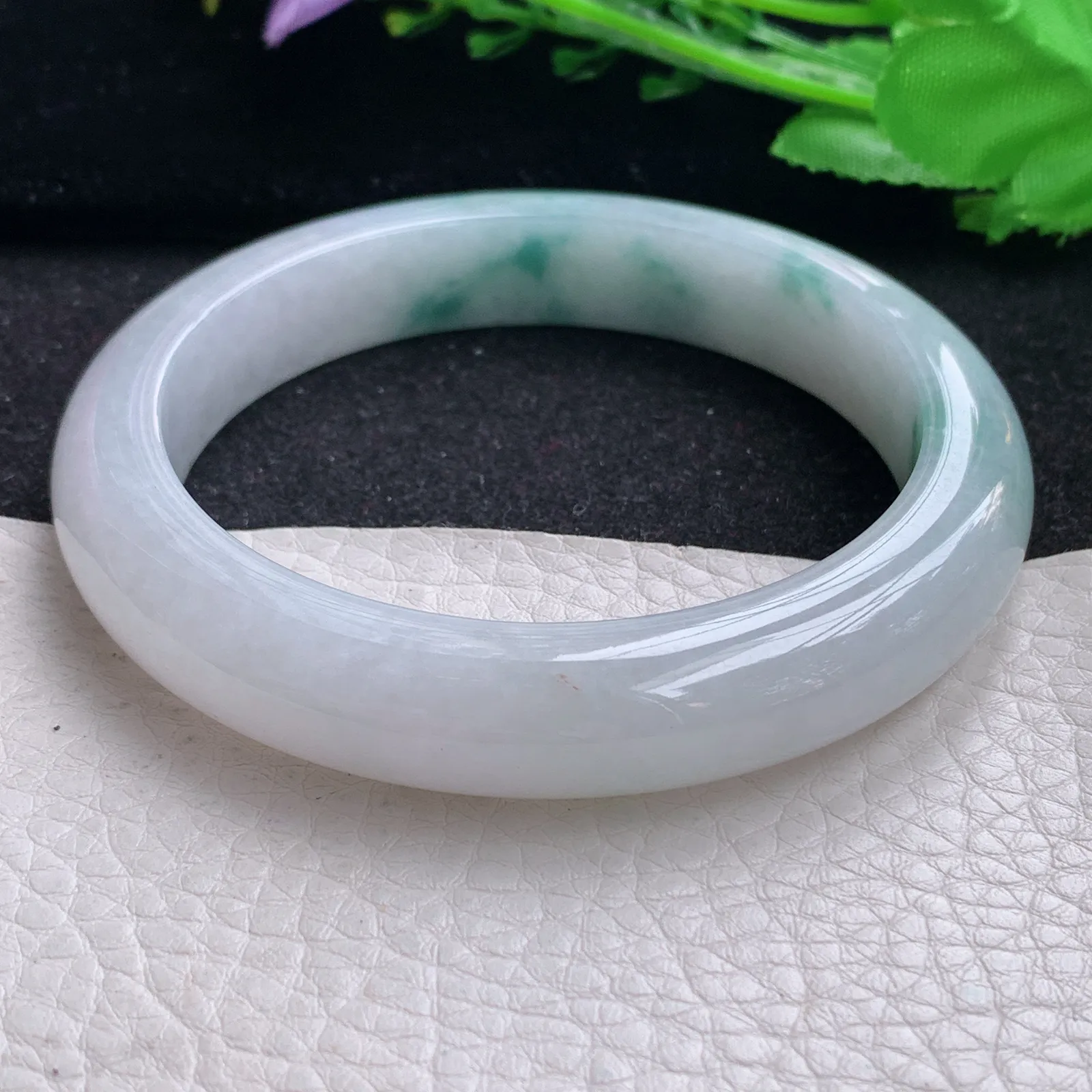 ss大圈口62.3*12.5*9.5平安镯 缅甸翡翠a货玉手镯大气飘花玉手环