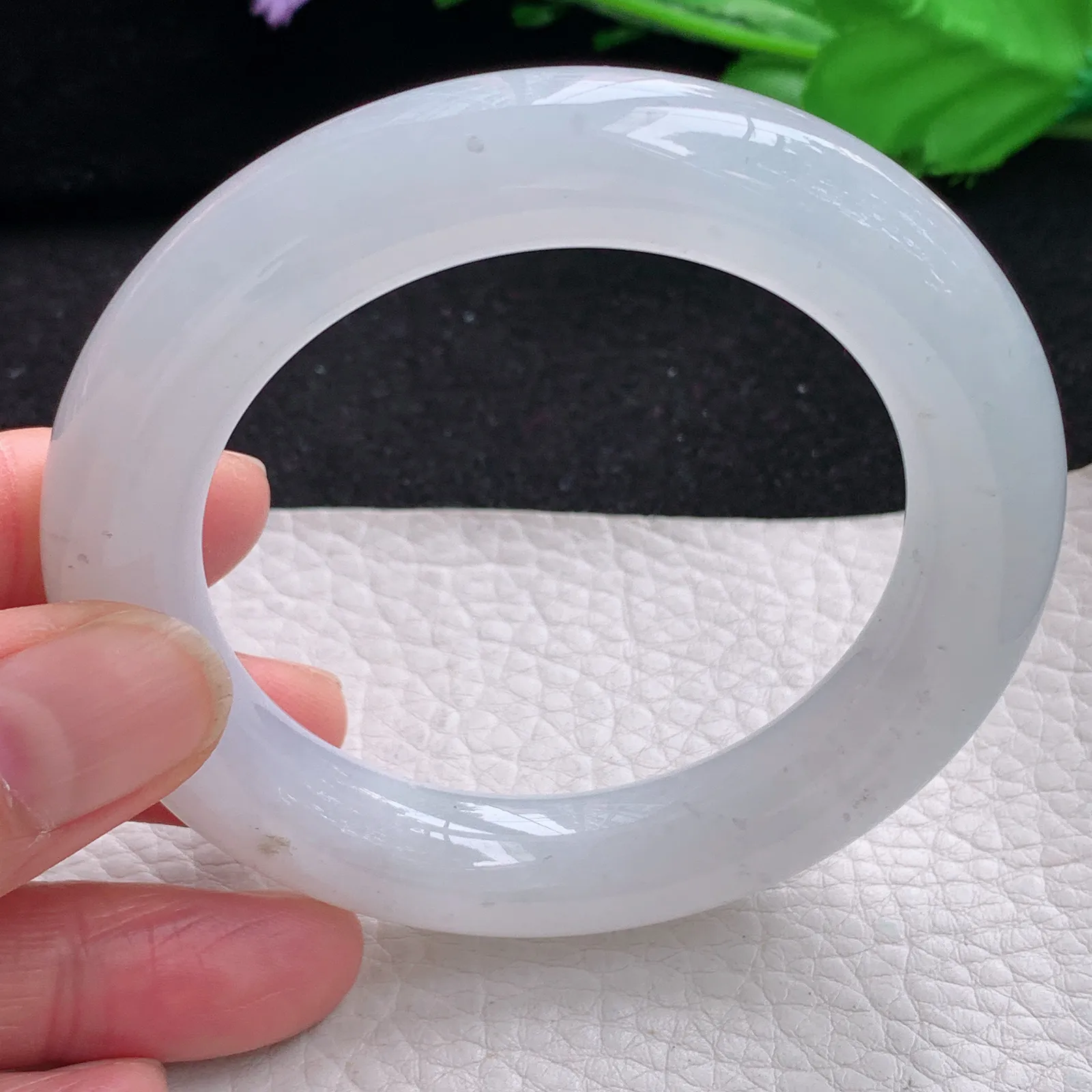 yh自然光54*12*11.6胖圆镯 缅甸翡翠a货玉手镯冰透圆条玉手环 美人镯