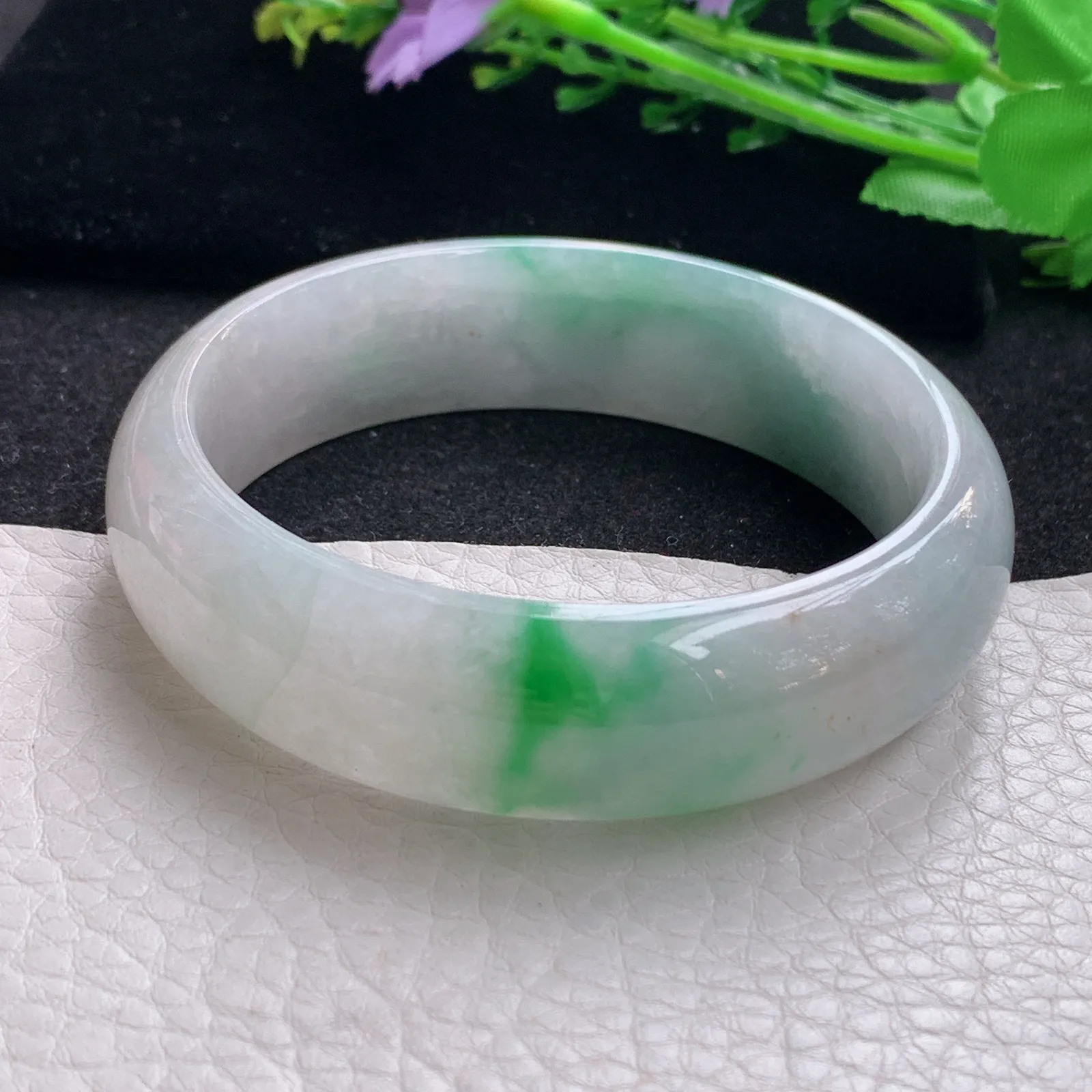 hy自然光59*17.3*8.6轮胎镯 缅甸翡翠a货玉手镯飘阳绿宽边玉手环