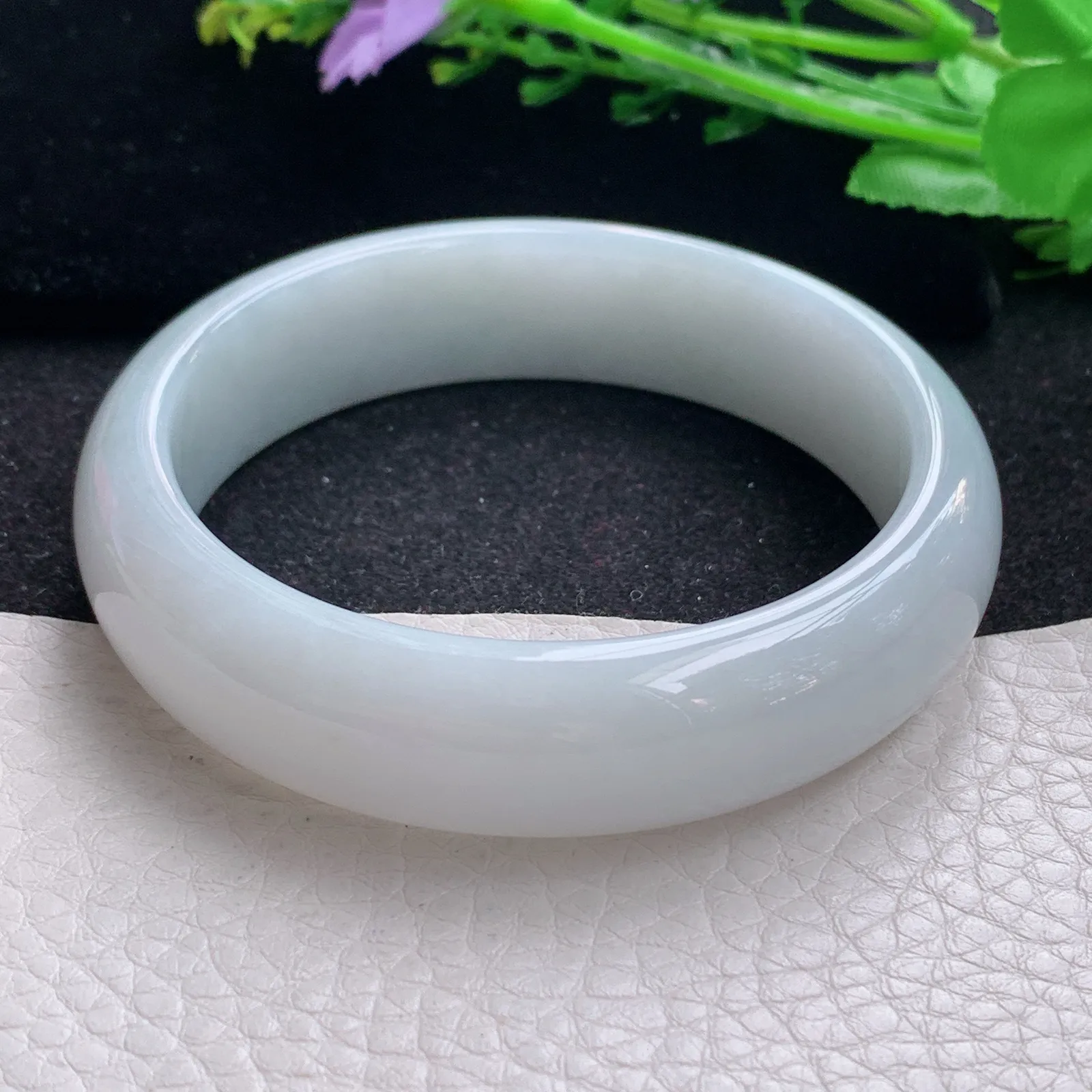 hy大圈口59.5*16*8.2轮胎镯 缅甸翡翠a货玉手镯白月光宽边玉手环