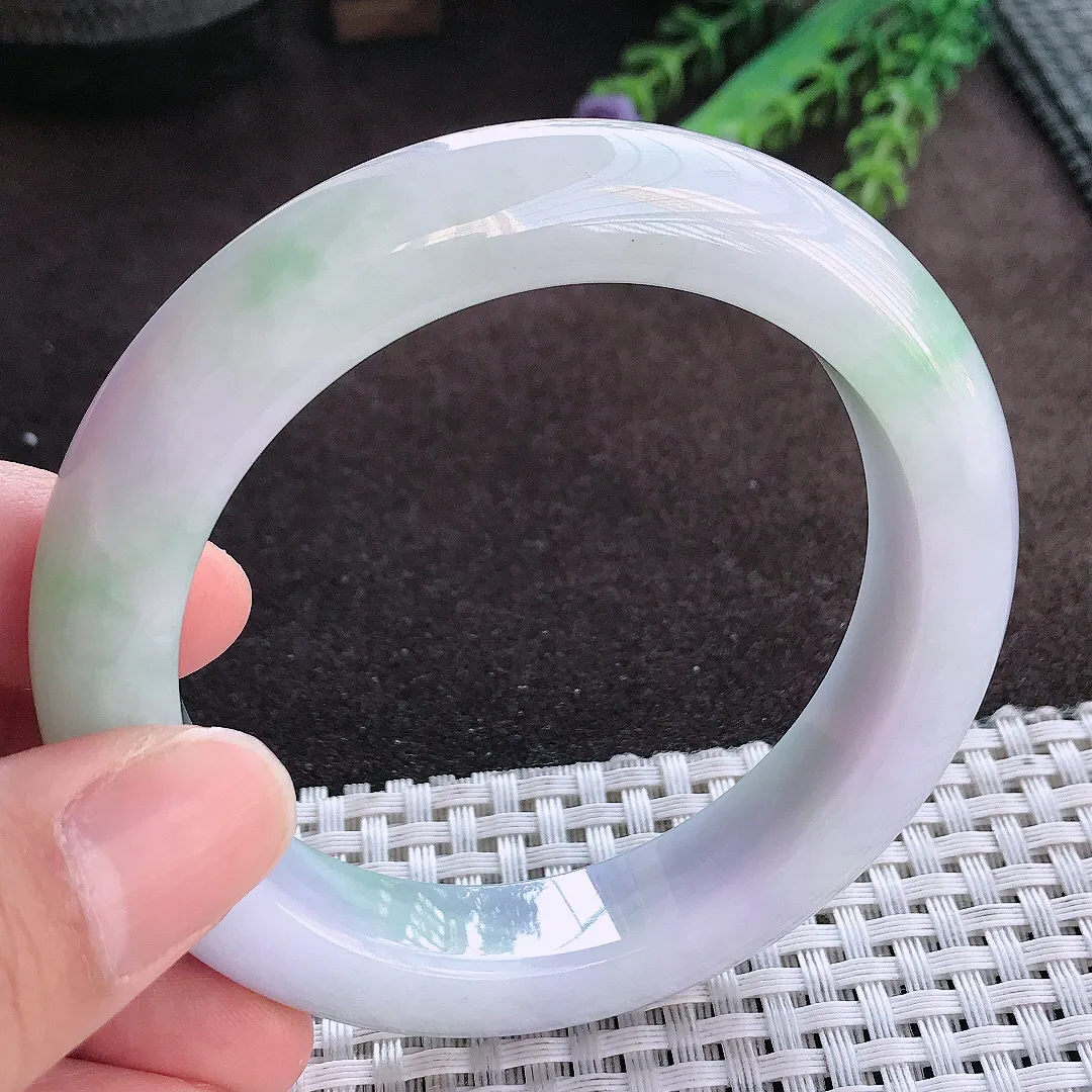 天然A货翡翠56.5/12.4/9.8老坑精美油润紫罗兰手镯宽边玉手镯