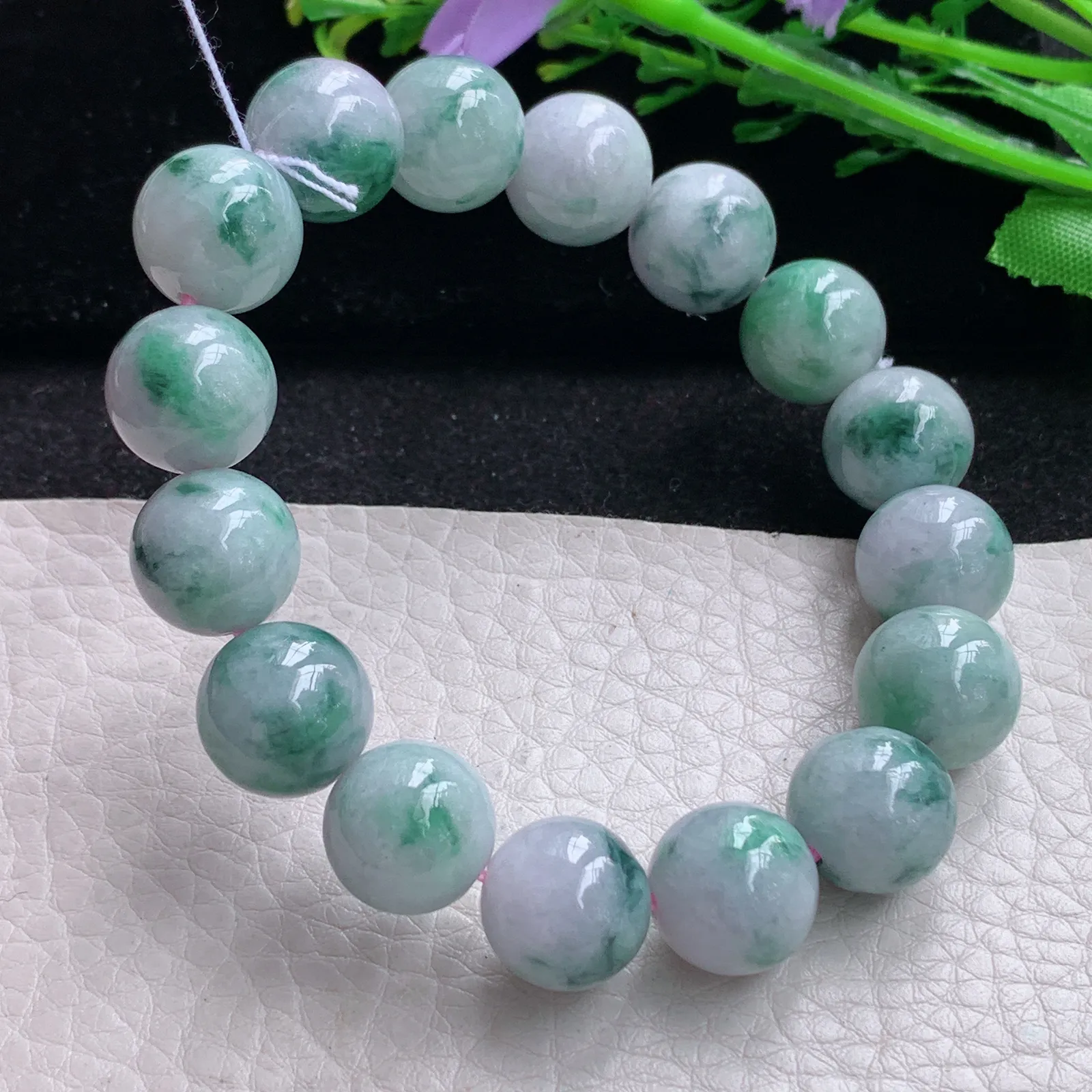 ss自然光13mm天然缅甸翡翠a货飘花水润圆珠玉手链  玉手串