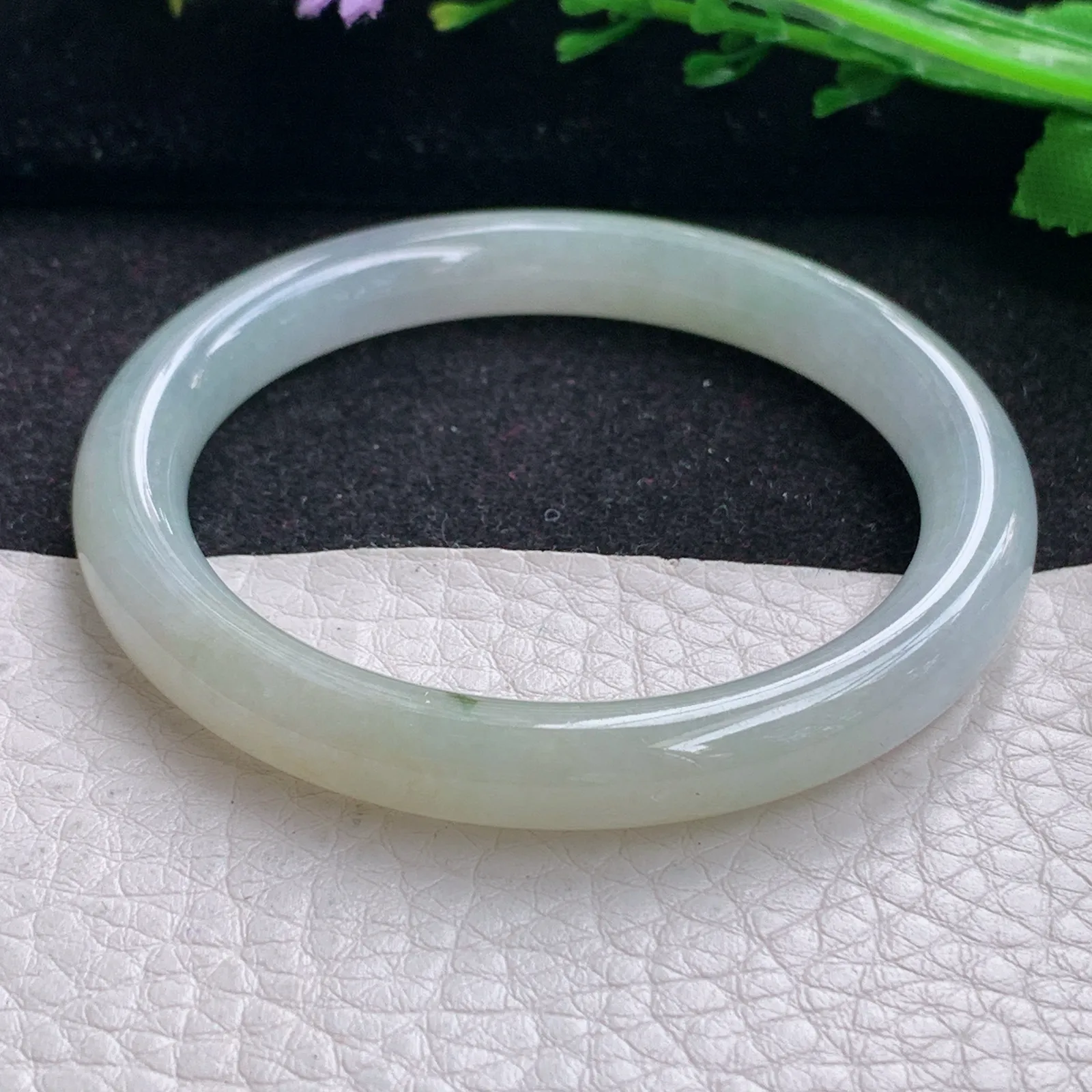 n小圈口50*7.7*7.3叮当镯 缅甸翡翠a货玉手镯冰润双彩圆条美人镯