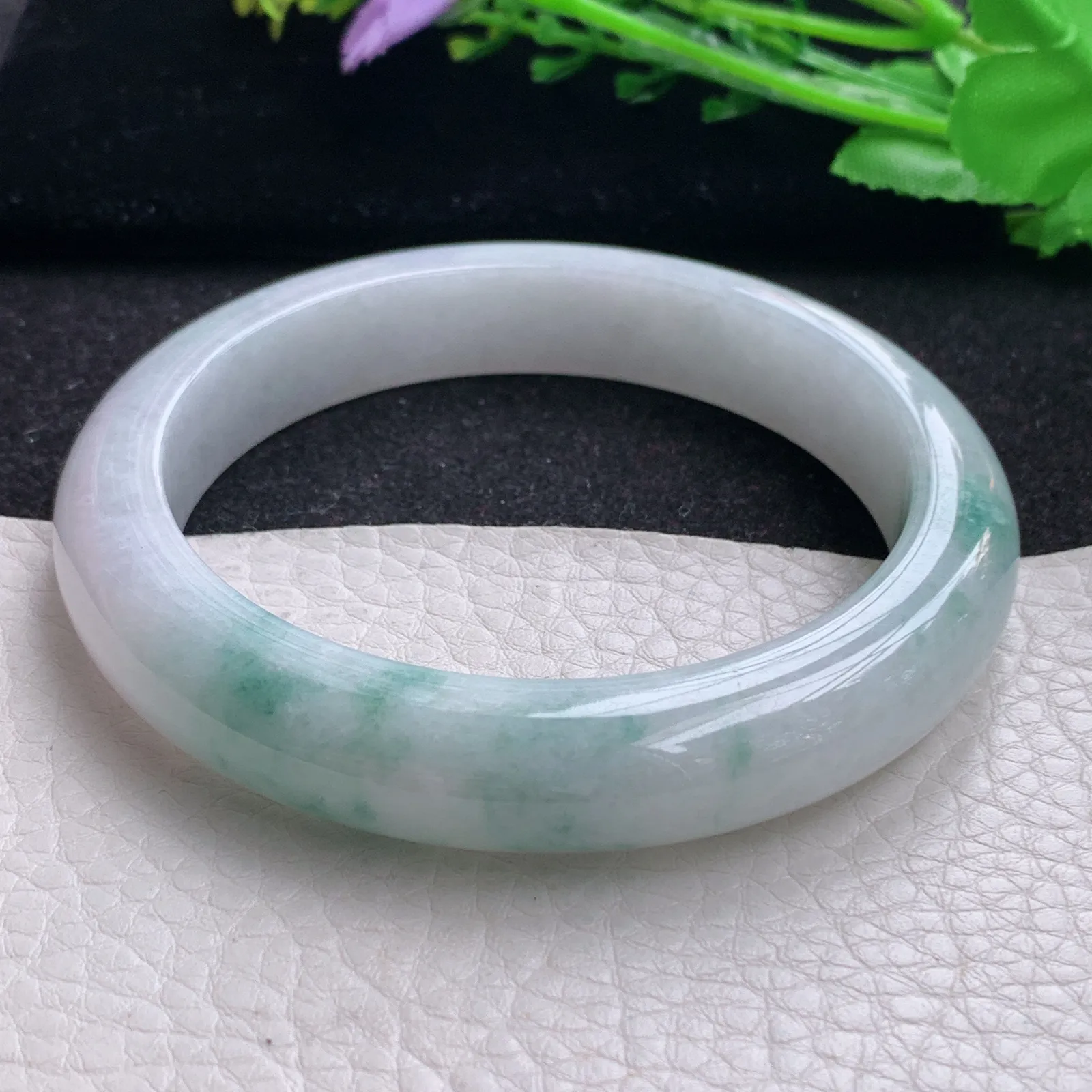 ss大圈口62.3*12.5*9.5平安镯 缅甸翡翠a货玉手镯大气飘花玉手环