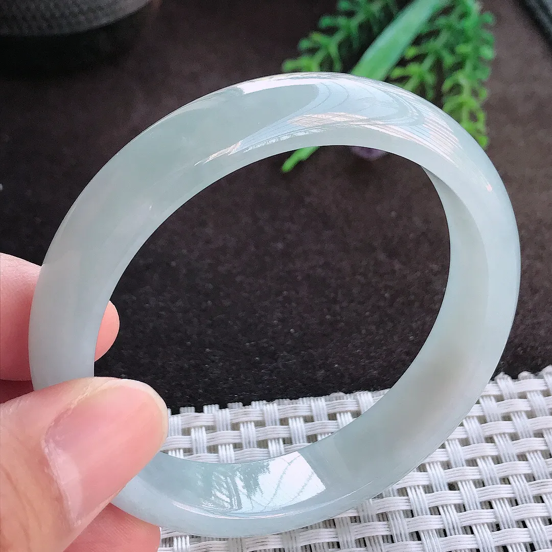 天然A货翡翠56.3/13/7老坑冰润起胶手镯宽边玉手镯