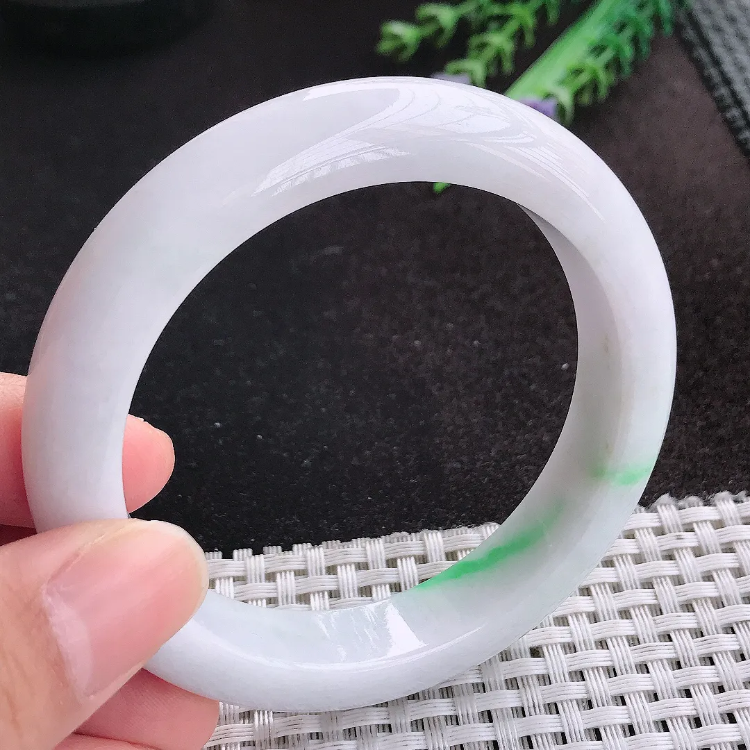 天然A货翡翠57.8/12.7/9.3老坑精美温润飘阳绿手镯宽边玉手镯