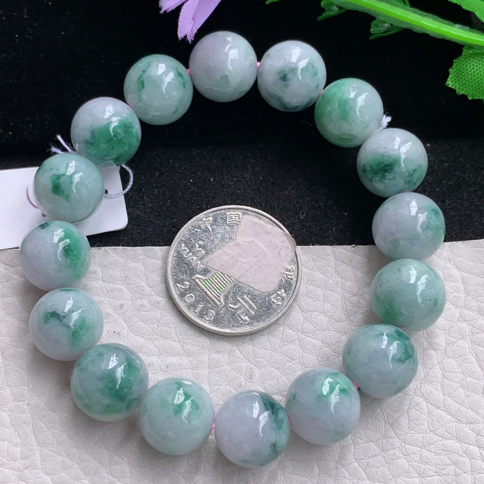 ss自然光13mm天然缅甸翡翠a货飘花水润圆珠玉手链  玉手串