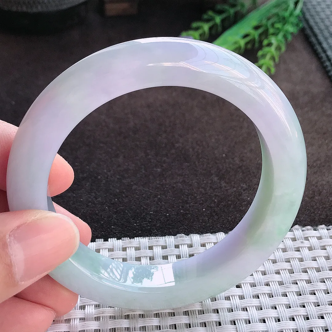 天然A货翡翠56.5/12.4/9.8老坑精美油润紫罗兰手镯宽边玉手镯