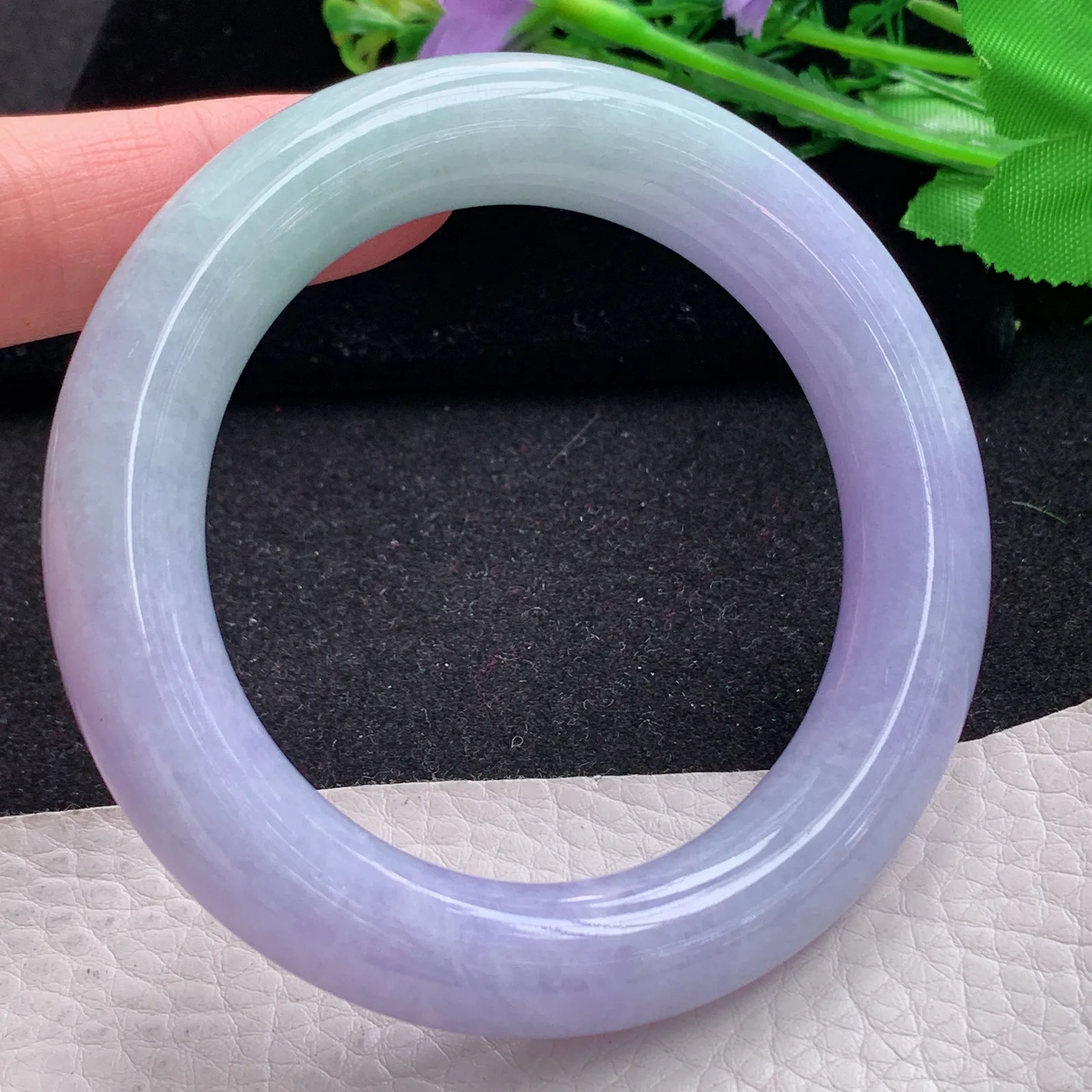 z自然光55.5*12.3*12胖圆镯 缅甸翡翠a货玉手镯冰双彩水润圆条美人镯