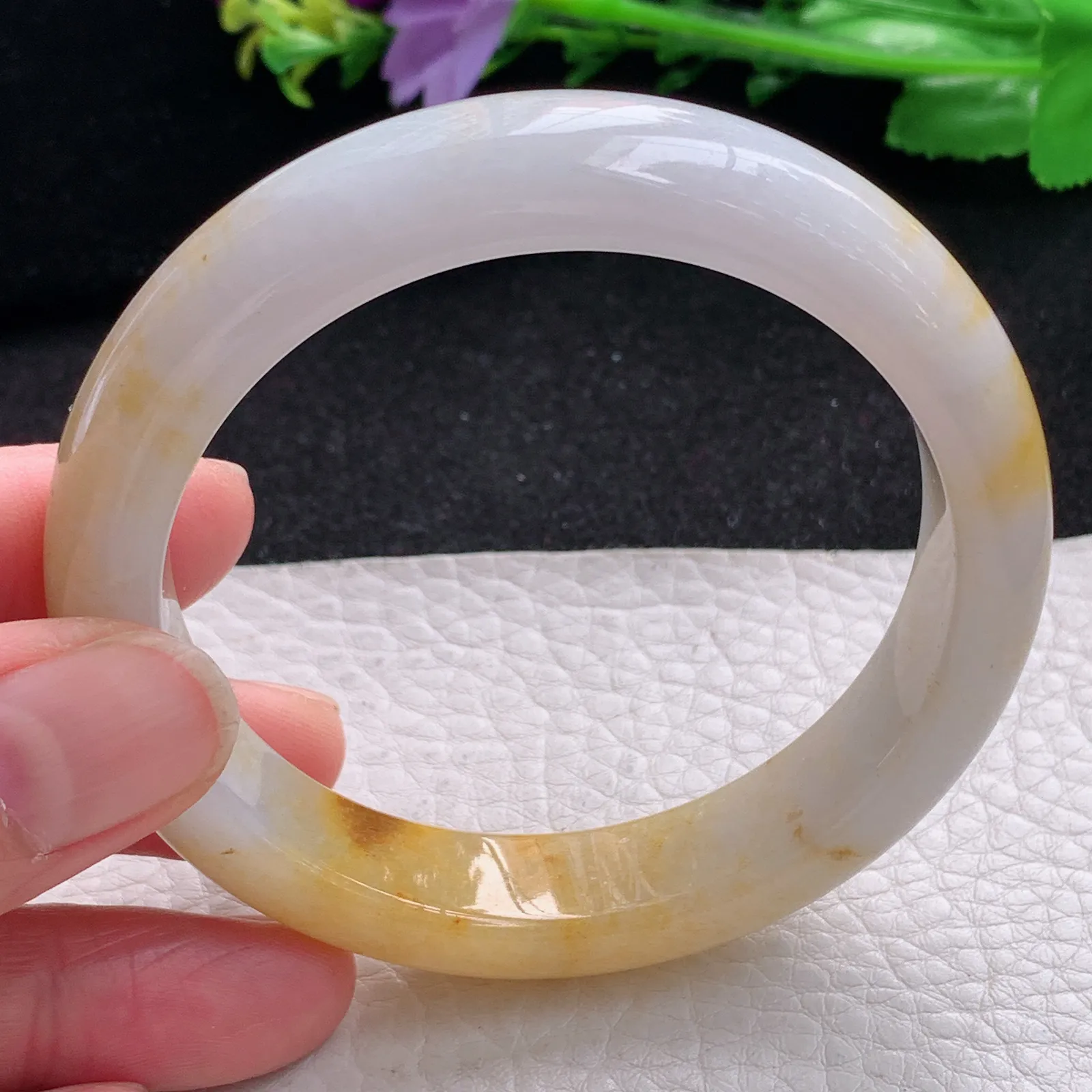 mq自然光57.5*13*8.6招财镯 缅甸翡翠a货玉手镯黄翡水润宽边玉手环