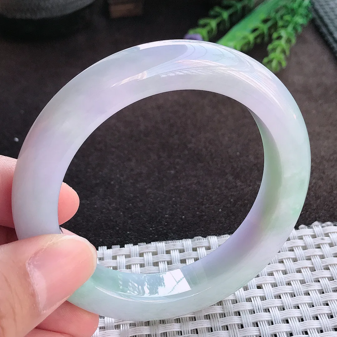 天然A货翡翠56.5/12.4/9.8老坑精美油润紫罗兰手镯宽边玉手镯