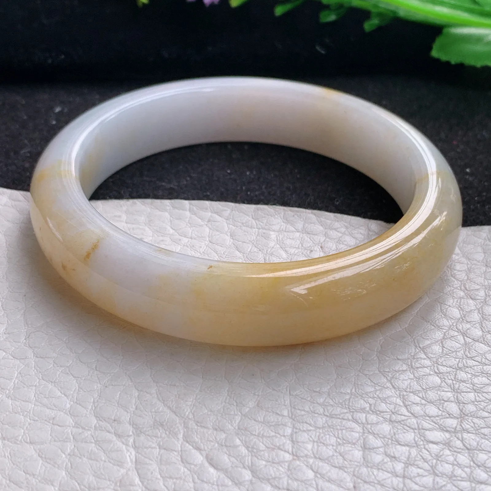 mq自然光57.5*13*8.6招财镯 缅甸翡翠a货玉手镯黄翡水润宽边玉手环