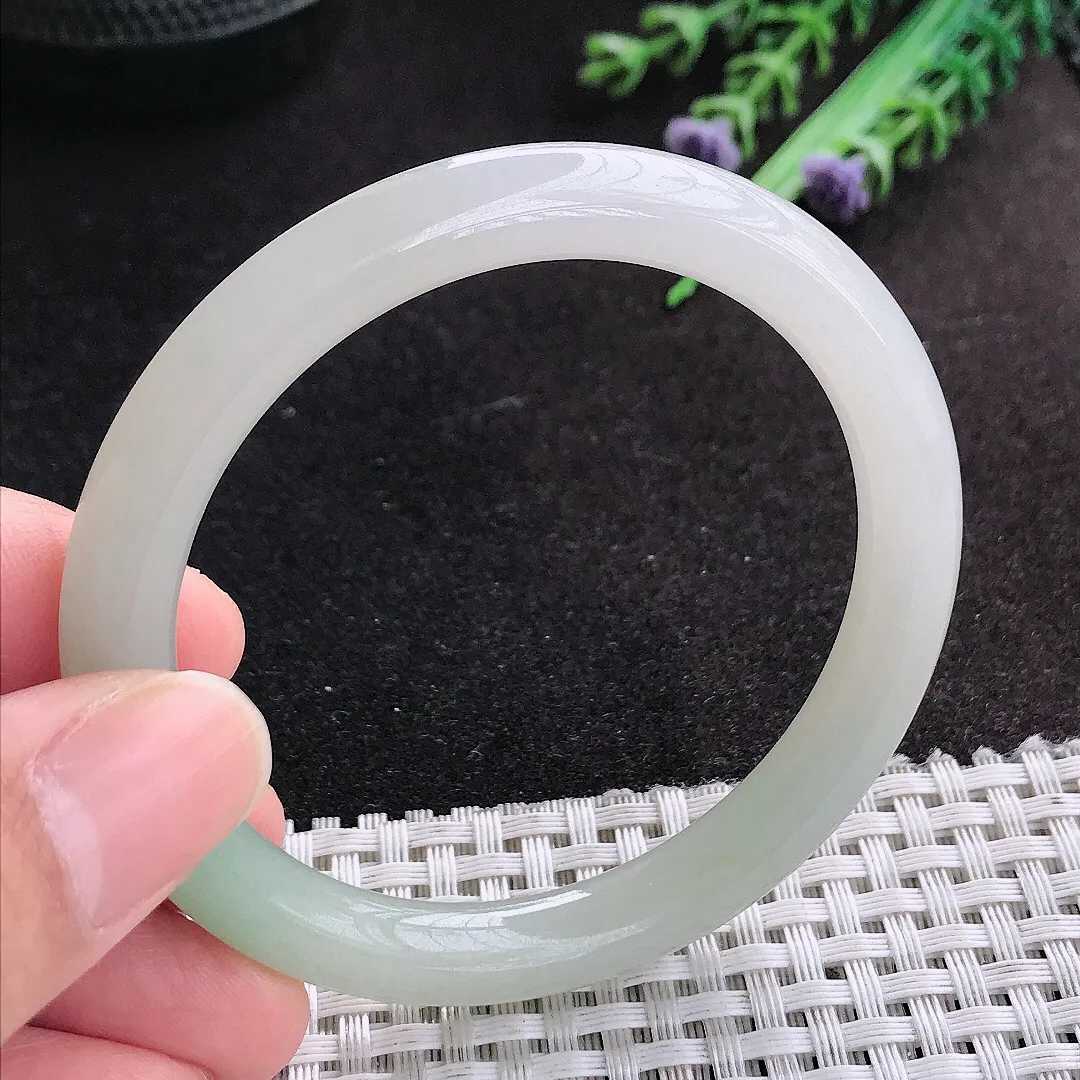 天然A货翡翠53.8/8老坑冰胶水灵冰晴圆条手镯叮当玉手镯