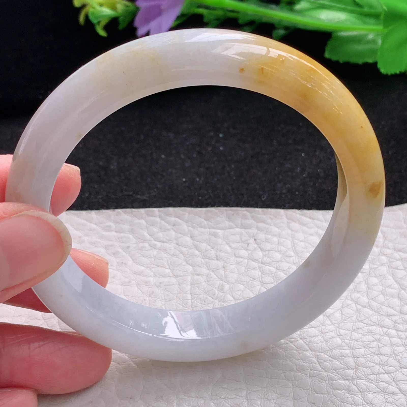 mq自然光58.5*11.5*8.5招财镯 缅甸翡翠a货玉手镯双彩水润宽边玉手环