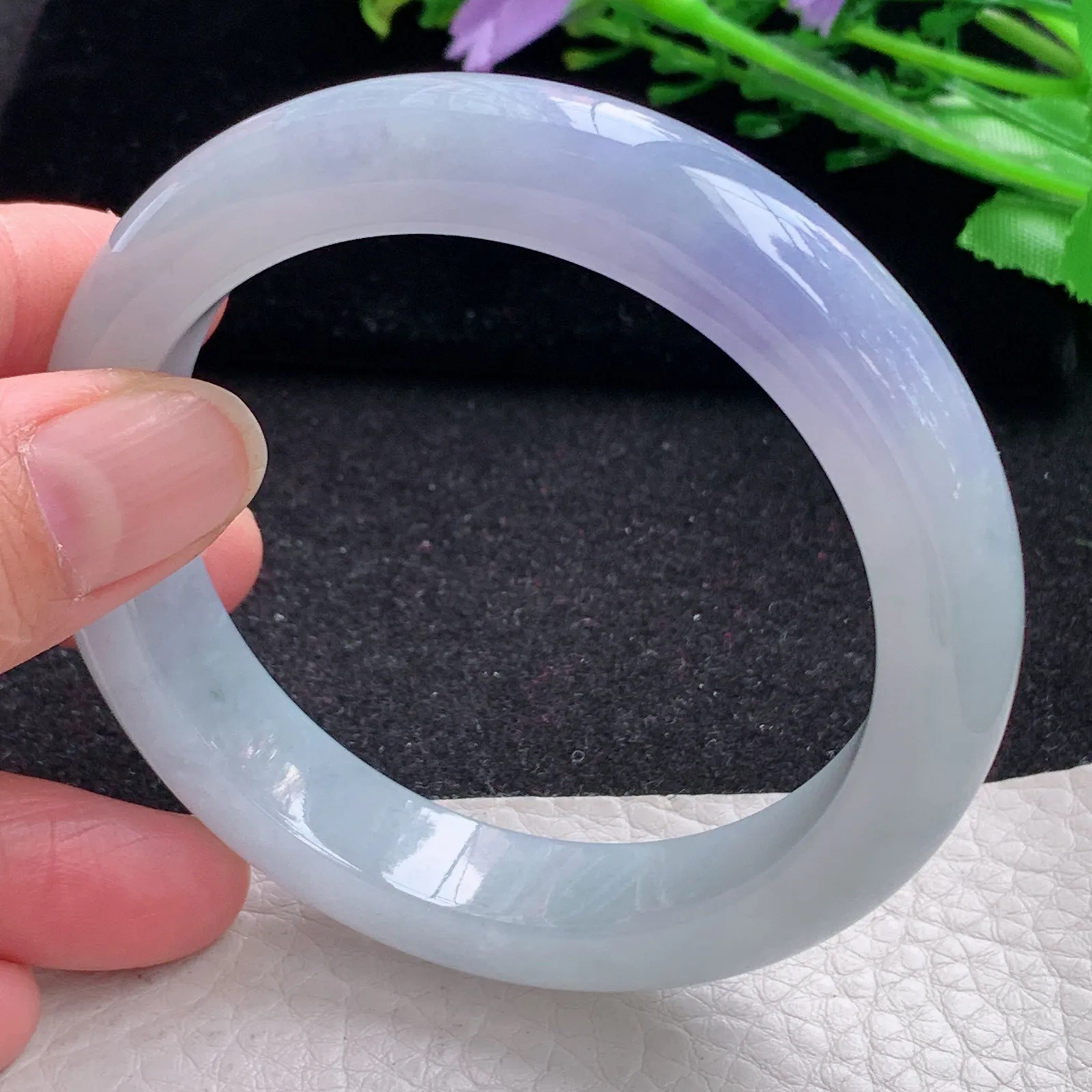 z自然光57.5*12.5*9平安镯 缅甸翡翠a货玉手镯冰紫厚装宽边玉手环