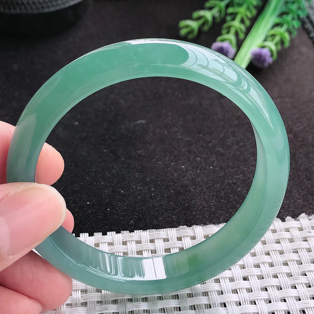 天然A货翡翠57/11.8/7.3老坑冰胶果冻满色冰蓝手镯宽边玉手镯