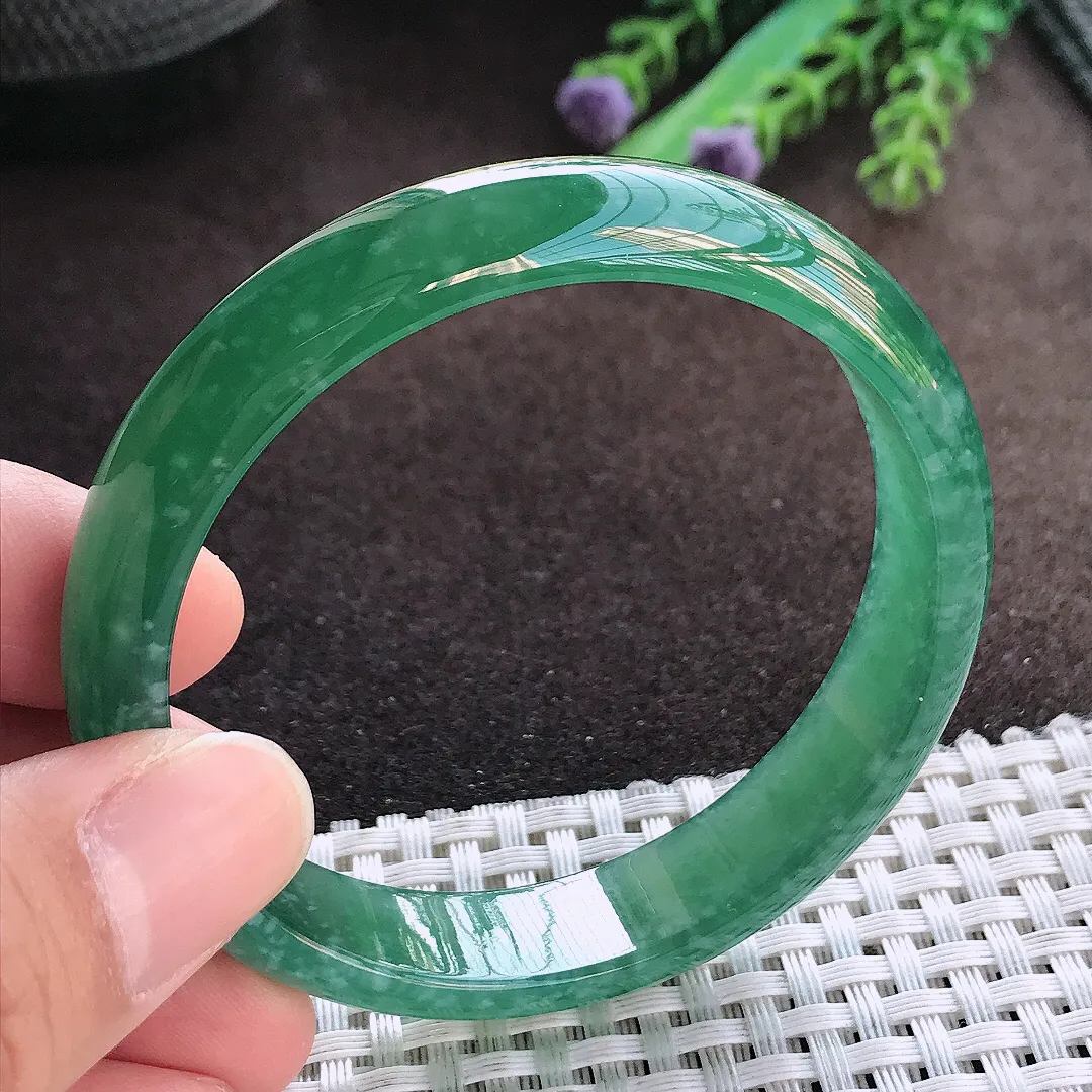 天然A货翡翠55.5/12.3/6.2老坑冰胶满色蓝韵手镯宽边玉手镯