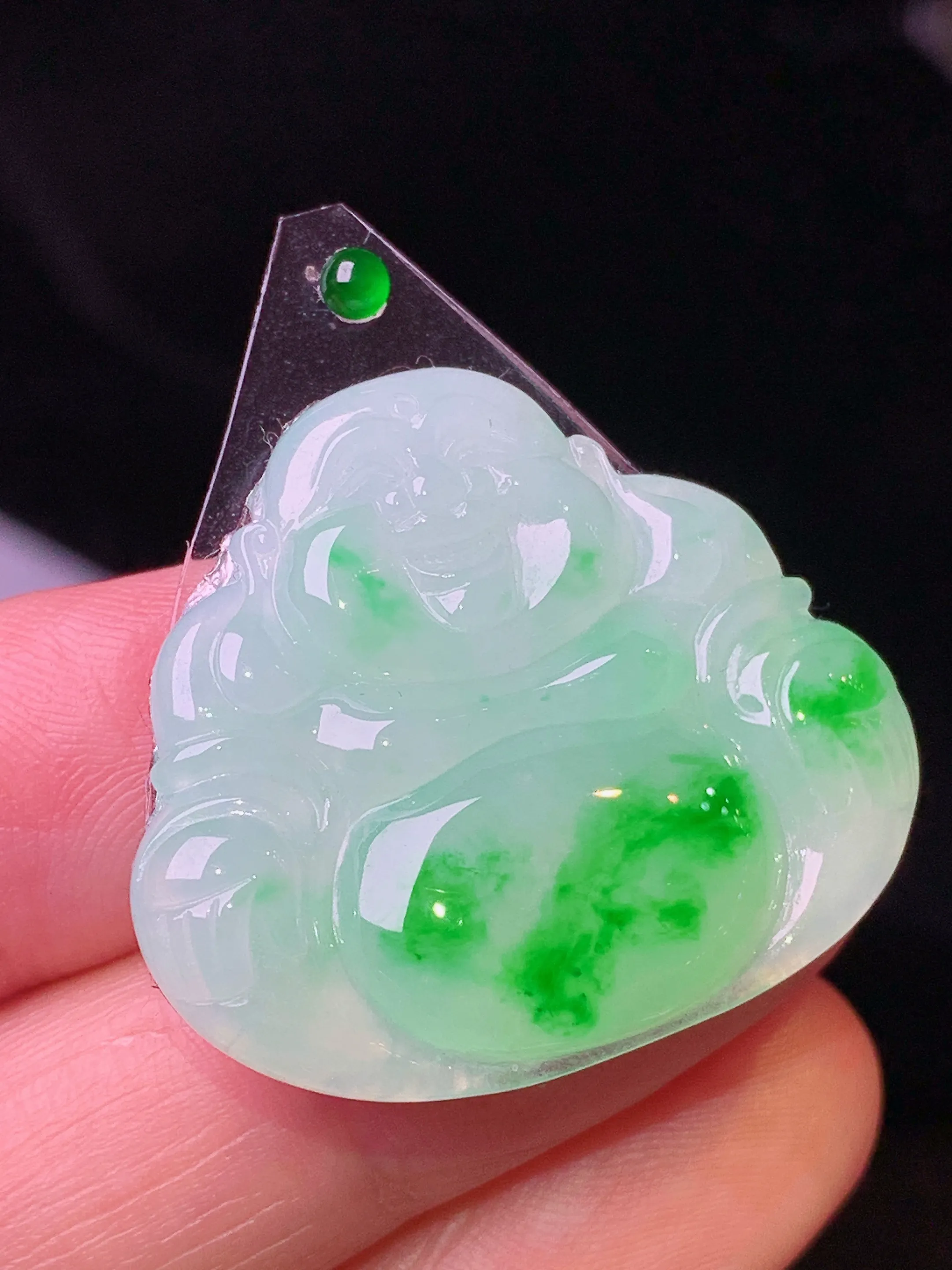 镶嵌款 飘绿佛公吊坠 玉质细腻 色泽艳丽清新 整体尺寸26.6*30*3.8