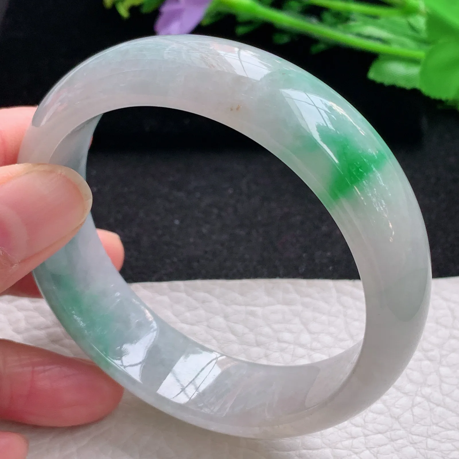 hy自然光59*17.3*8.6轮胎镯 缅甸翡翠a货玉手镯飘阳绿宽边玉手环