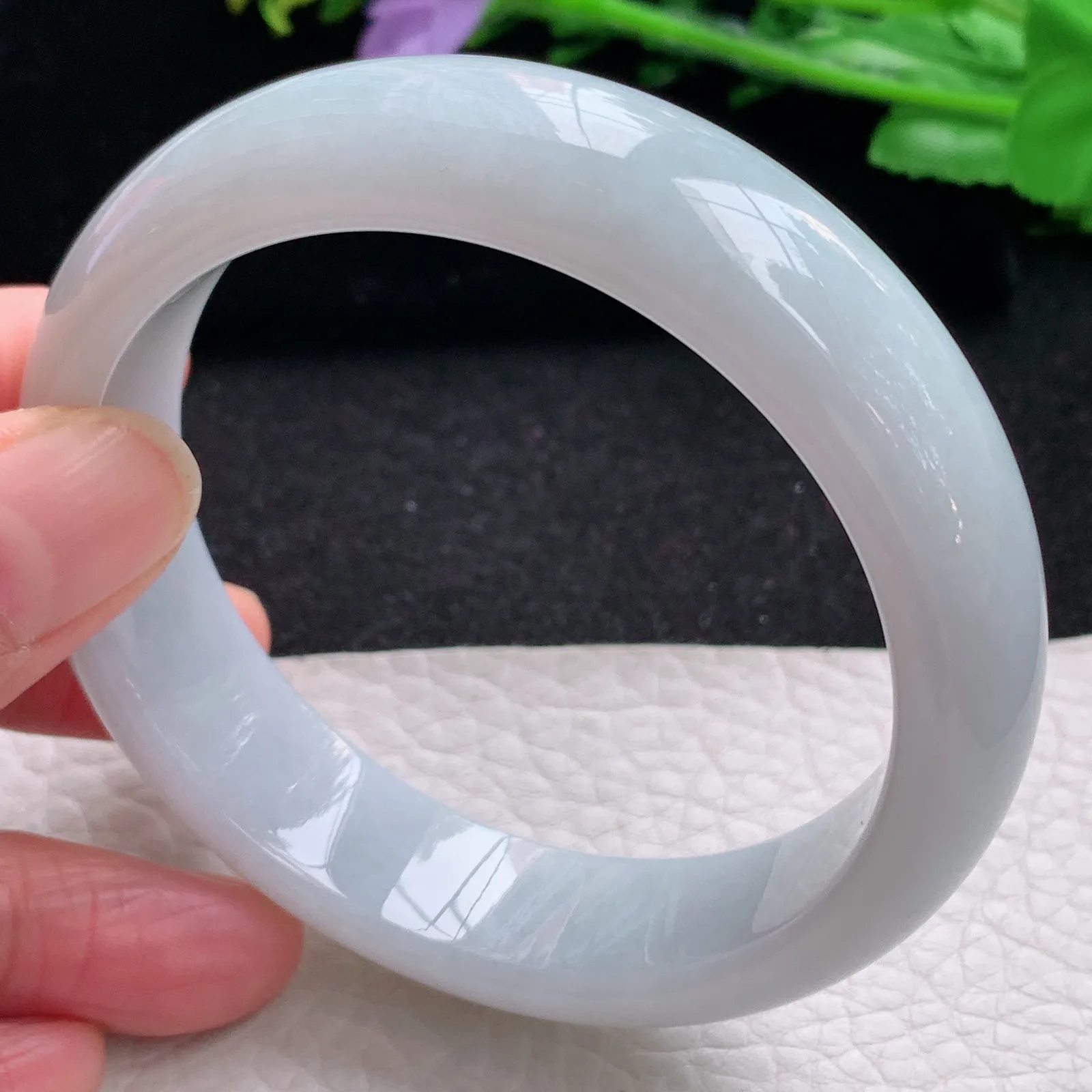 hy大圈口59.5*16*8.2轮胎镯 缅甸翡翠a货玉手镯白月光宽边玉手环