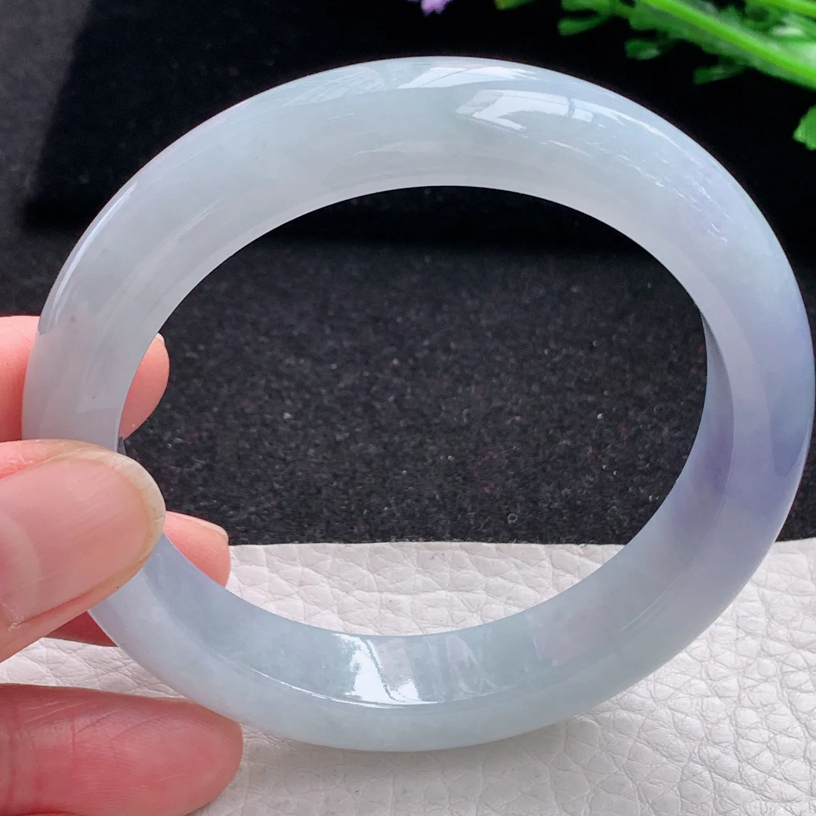 z自然光57.5*12.5*9平安镯 缅甸翡翠a货玉手镯冰紫厚装宽边玉手环