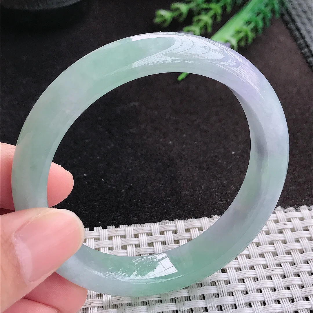 天然A货翡翠58/12.3/8.3老坑冰胶果冻春带彩手镯宽边玉手镯