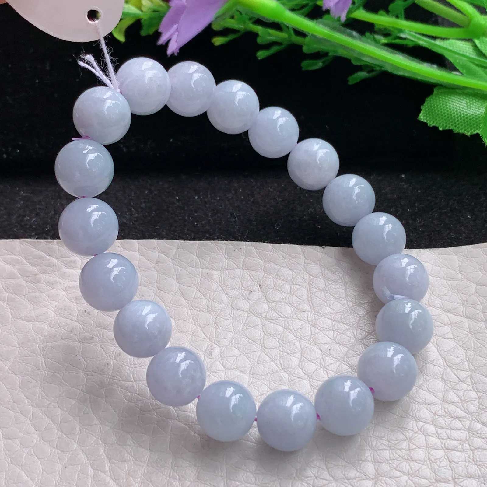 ss自然光9.8mm天然缅甸翡翠a货紫罗兰水润圆珠玉手链  玉手串