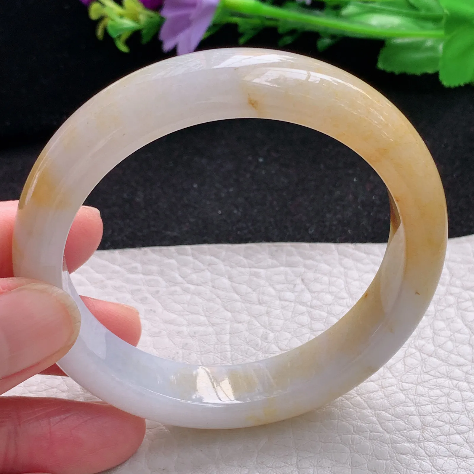 mq自然光57.5*13*8.6招财镯 缅甸翡翠a货玉手镯黄翡水润宽边玉手环