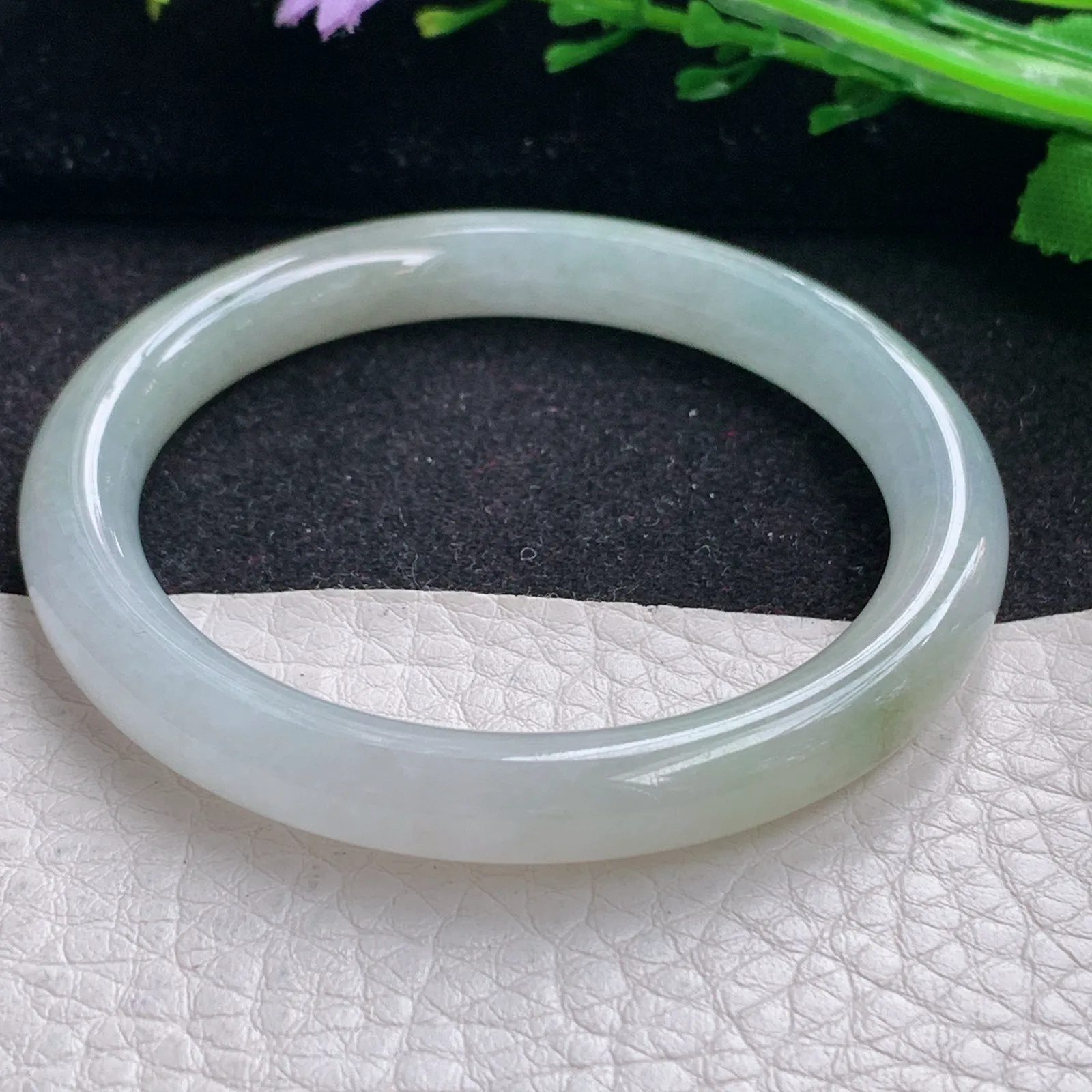 n小圈口50*7.7*7.3叮当镯 缅甸翡翠a货玉手镯冰润双彩圆条美人镯