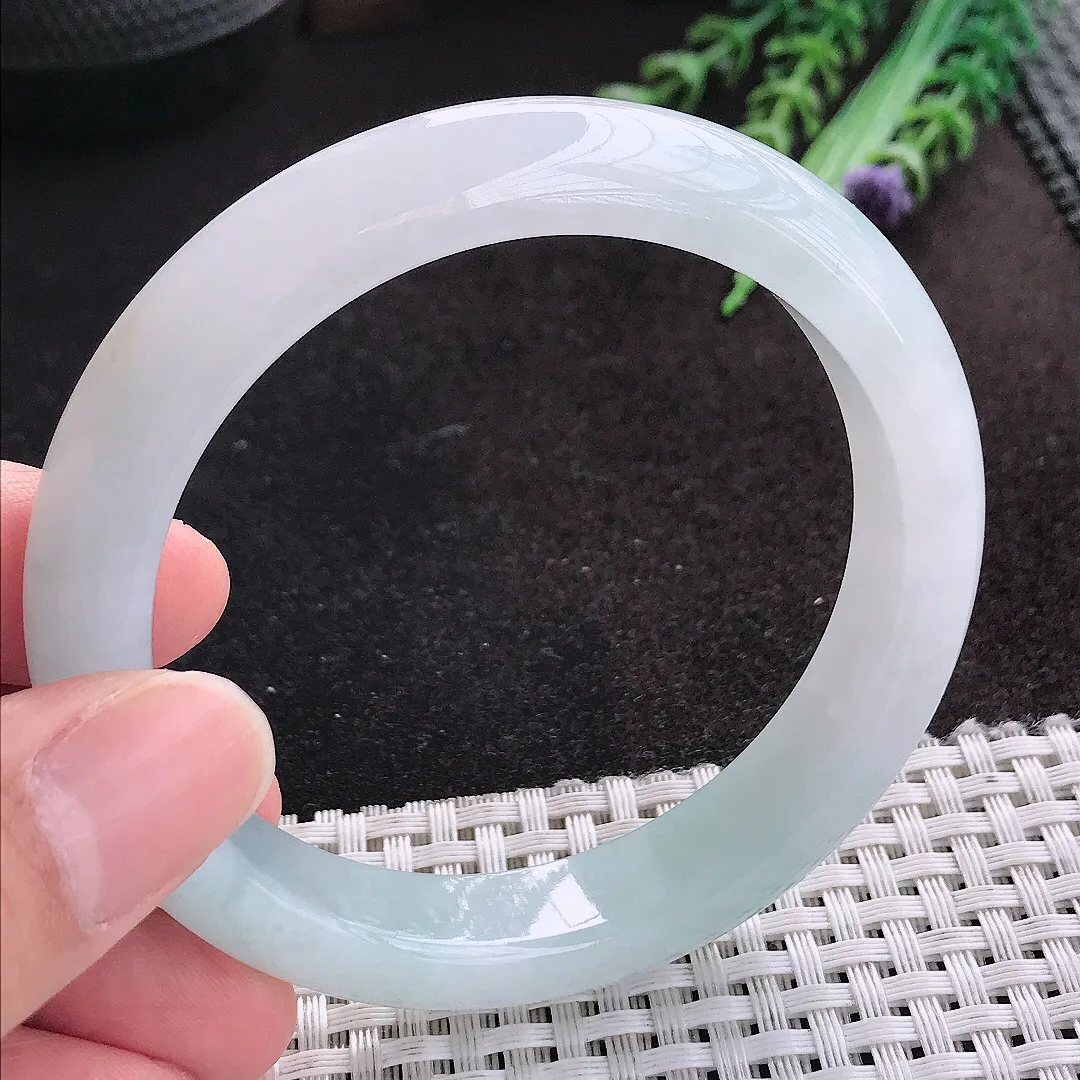 天然A货翡翠57.5/12.2/8.6老坑冰润起胶冰晴手镯宽边玉手镯