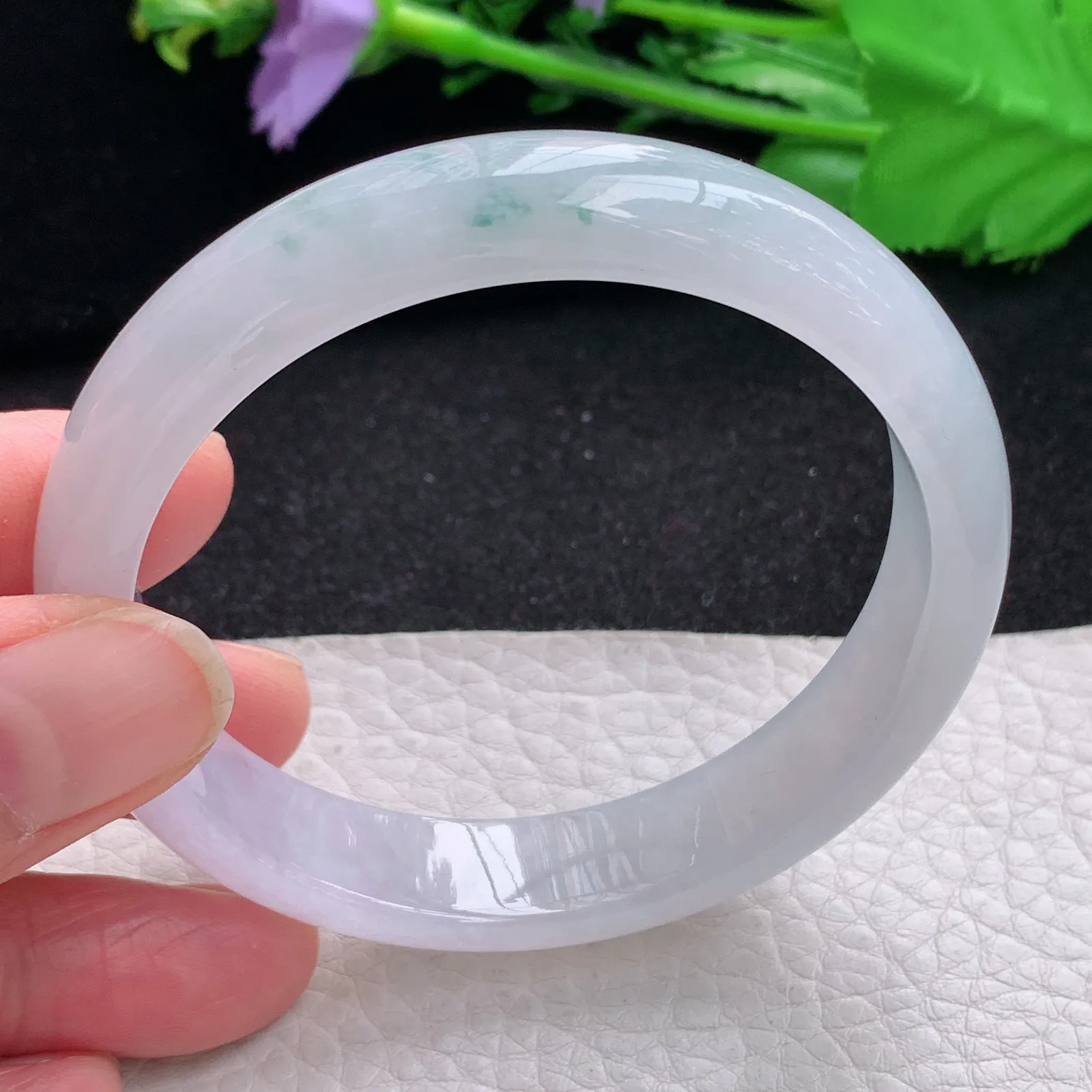 xd自然光57*12.3*7平安镯 缅甸翡翠a货玉手镯冰飘花宽边玉手环