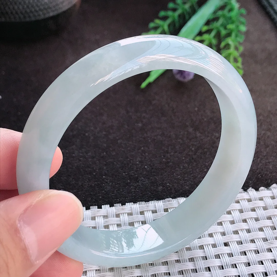 天然A货翡翠56.3/13/7老坑冰润起胶手镯宽边玉手镯