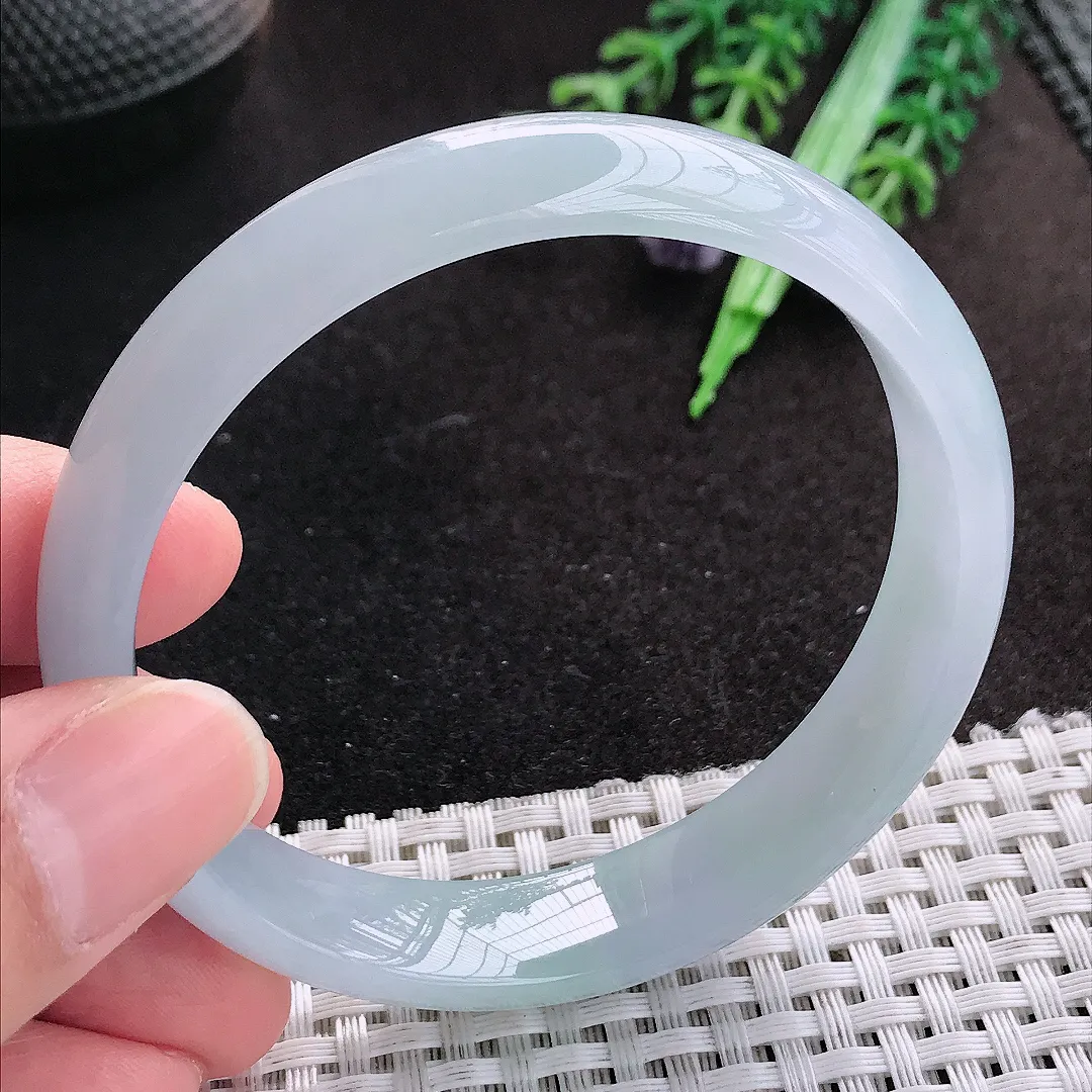 天然A货翡翠58.5/12.9/6.4老坑冰胶果冻紫色底手镯宽边玉手镯