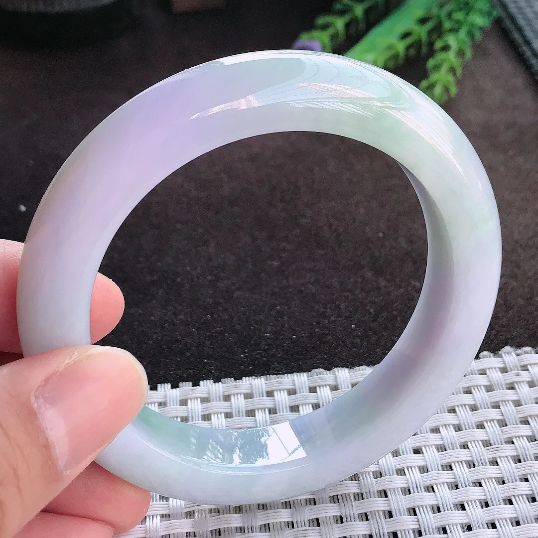 天然A货翡翠56.5/12.4/9.8老坑精美油润紫罗兰手镯宽边玉手镯