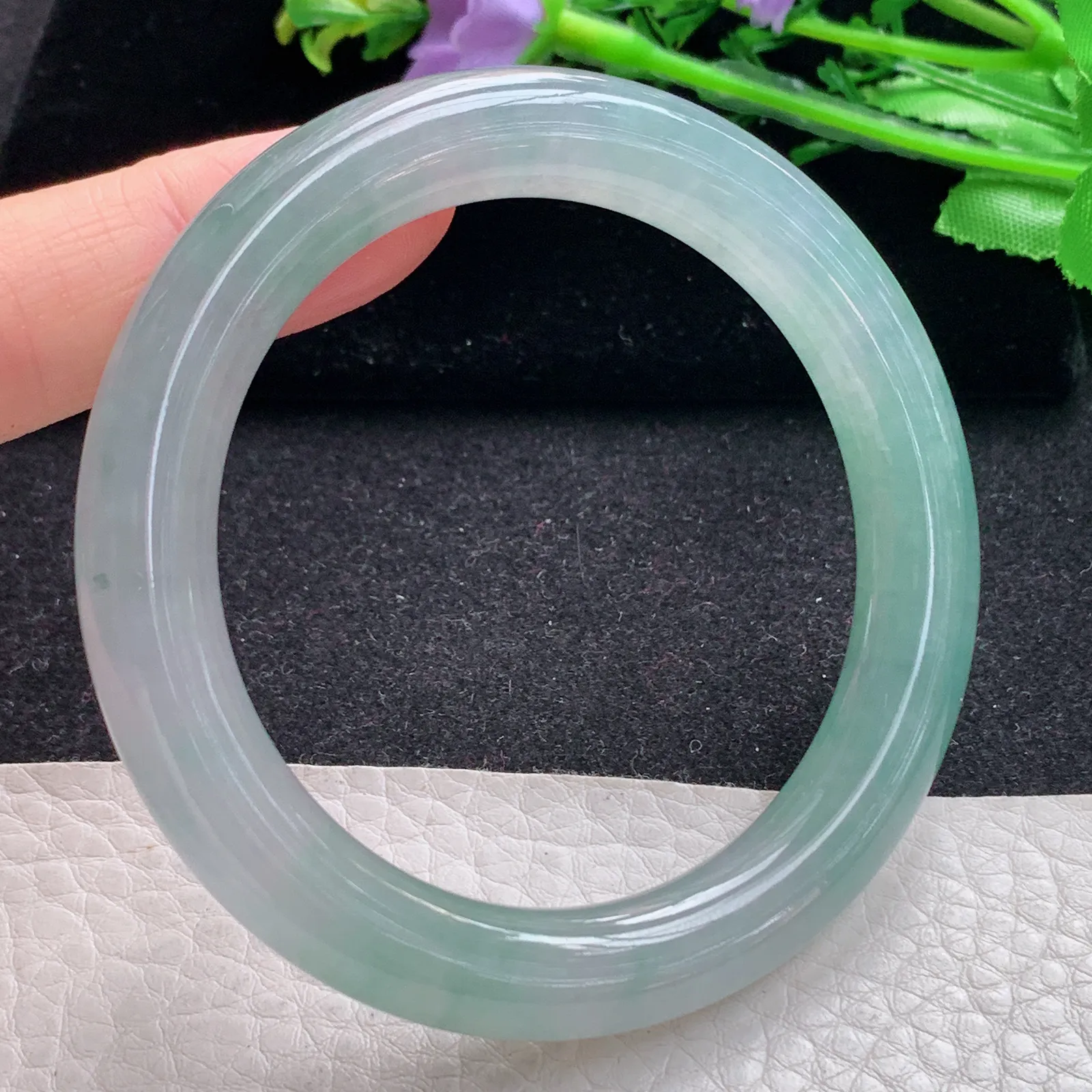 r自然光55*9.6*9.6镯 缅甸翡翠a货玉手镯冰爽清新圆条玉手环