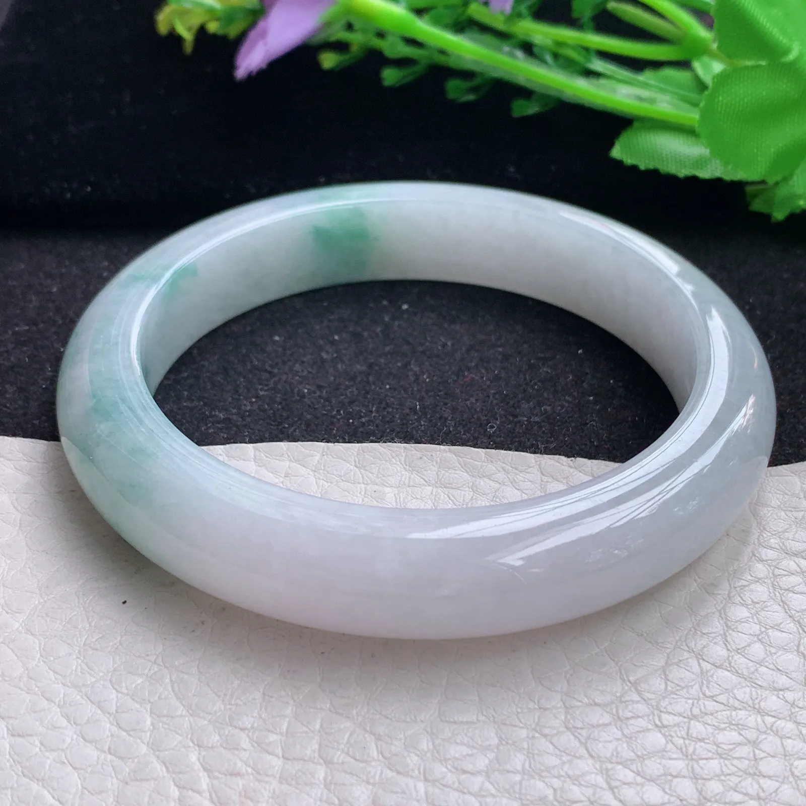 ss大圈口62.3*12.5*9.5平安镯 缅甸翡翠a货玉手镯大气飘花玉手环