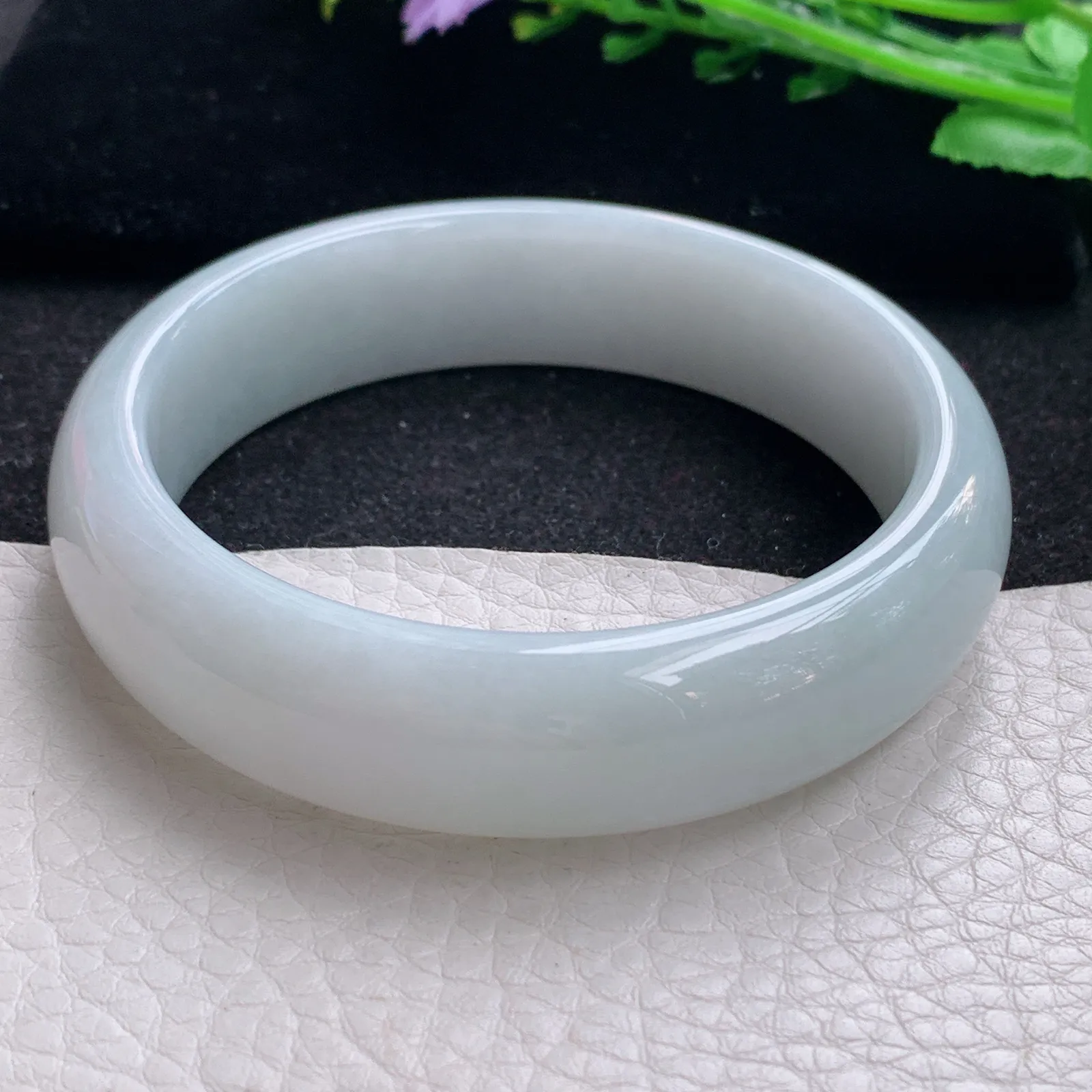 hy大圈口59.5*16*8.2轮胎镯 缅甸翡翠a货玉手镯白月光宽边玉手环